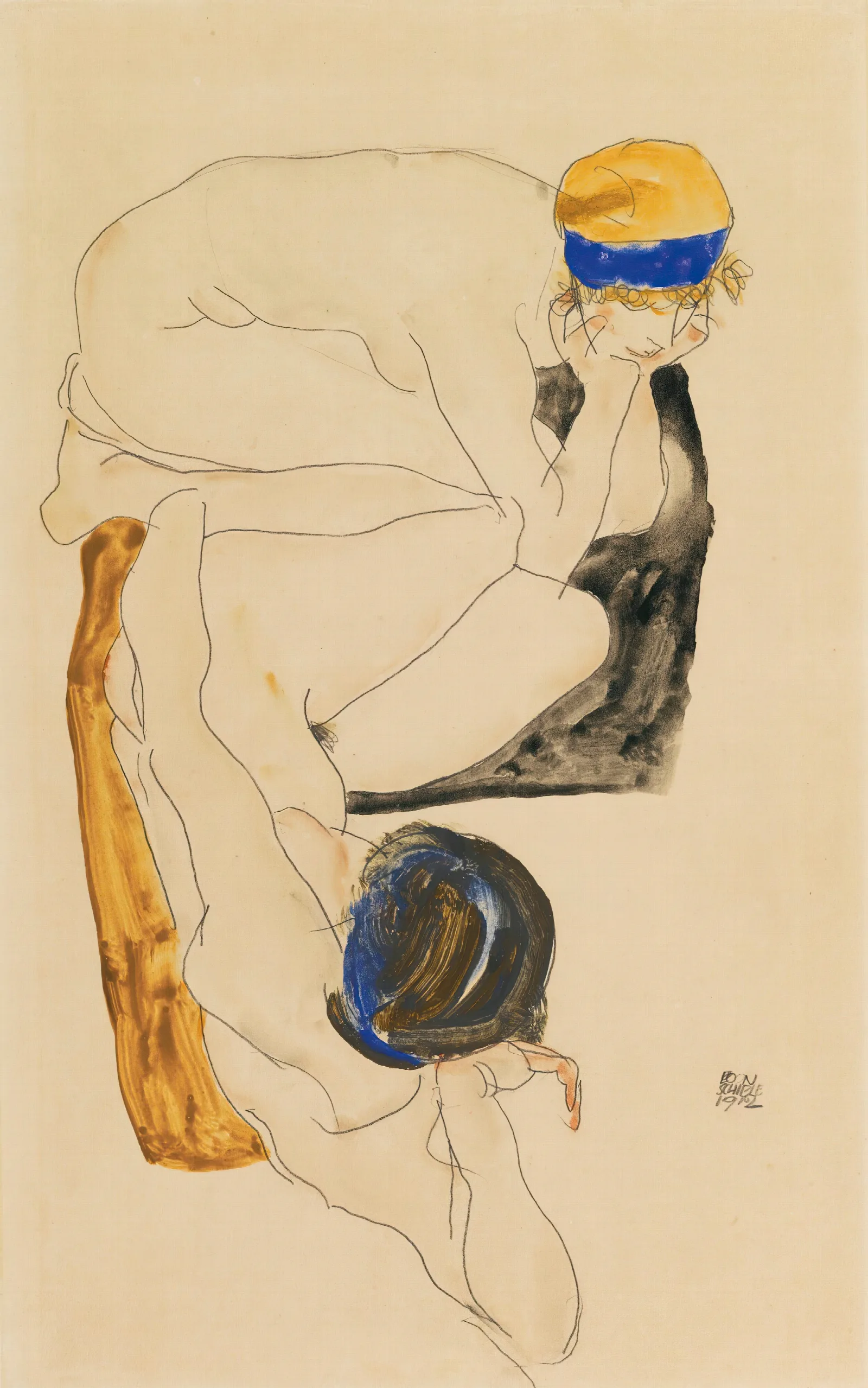 Two Reclining Figures Wall Art by Egon Schiele - Canvas Print