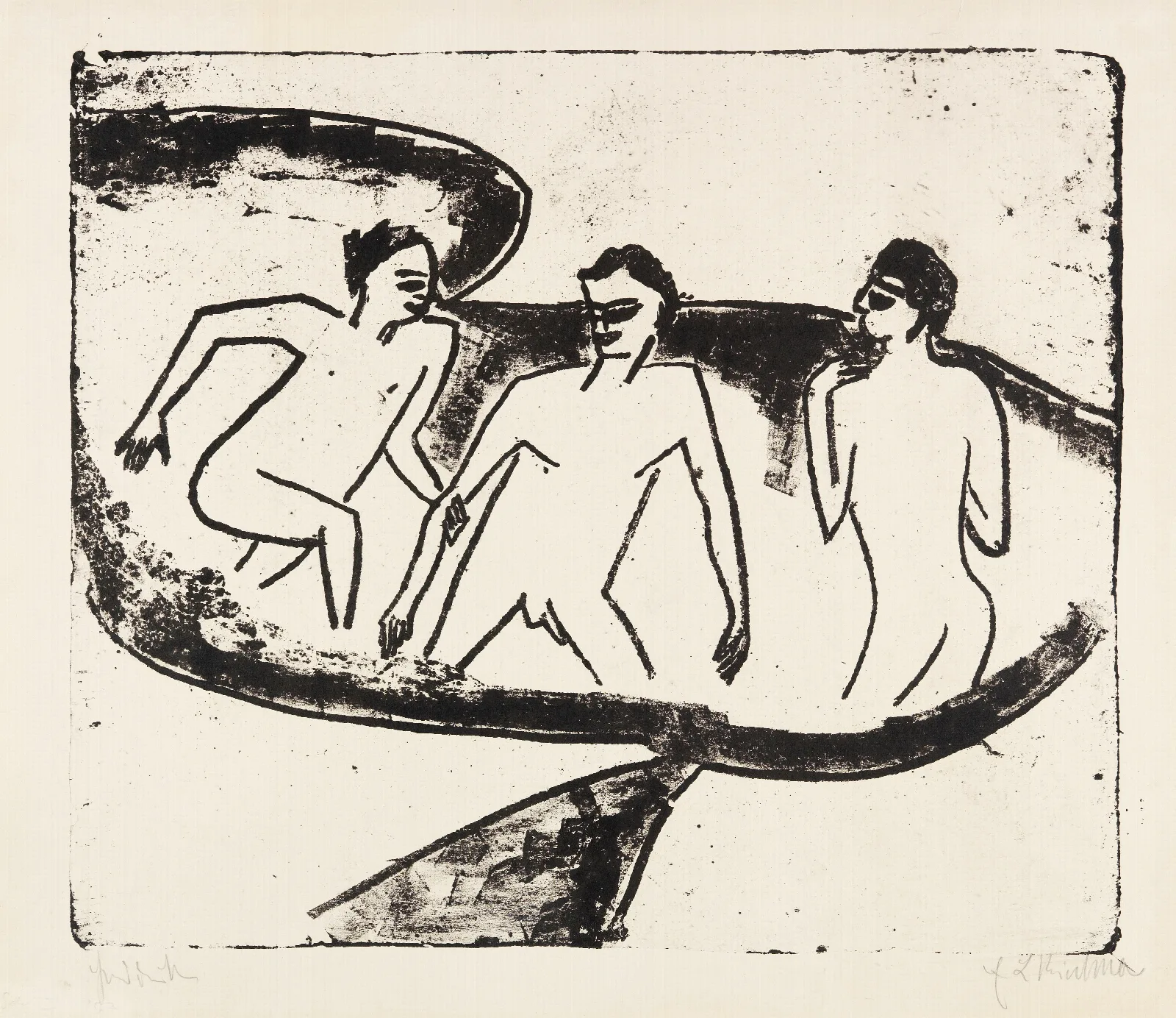 Drei Akte Im Wasser Moritzburg Wall Art by Ernst Ludwig Kirchner - Canvas Print