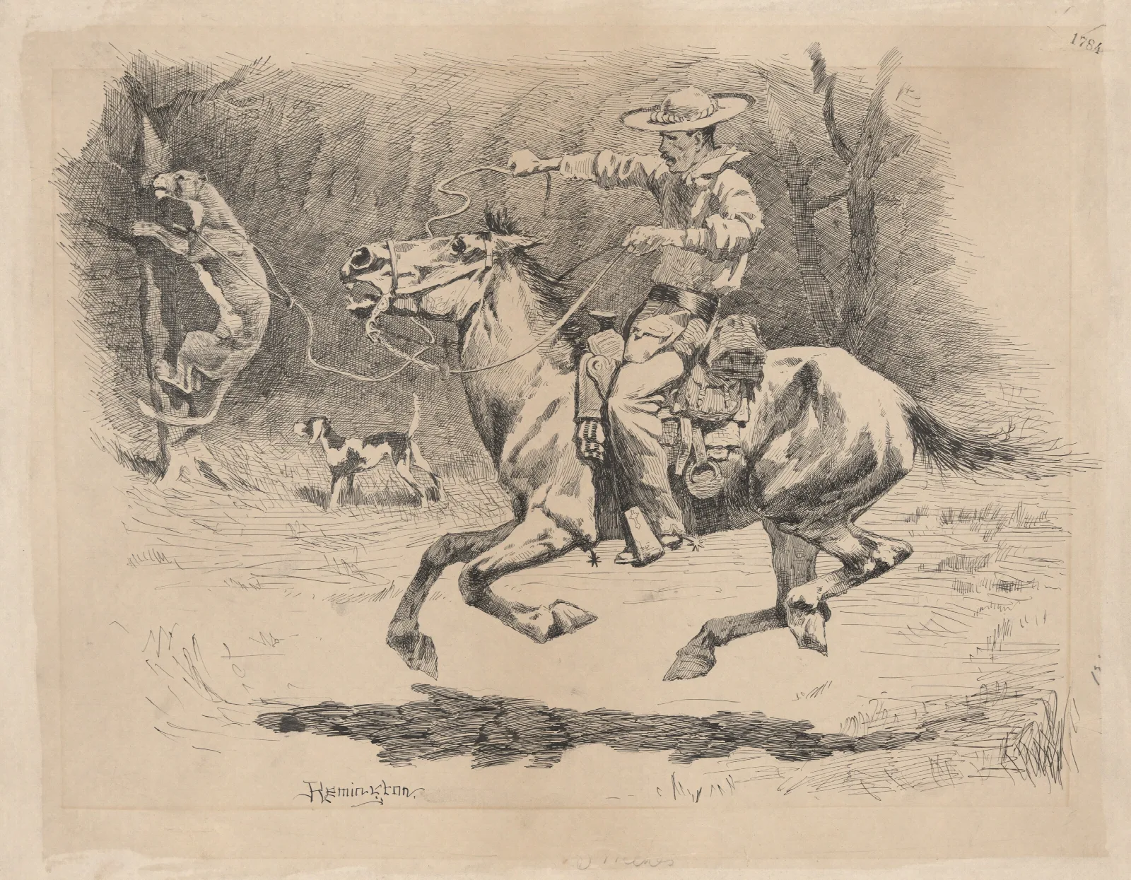 Spurring His Horse In Pursuit Wall Art by Frederic Remington - Canvas Print
