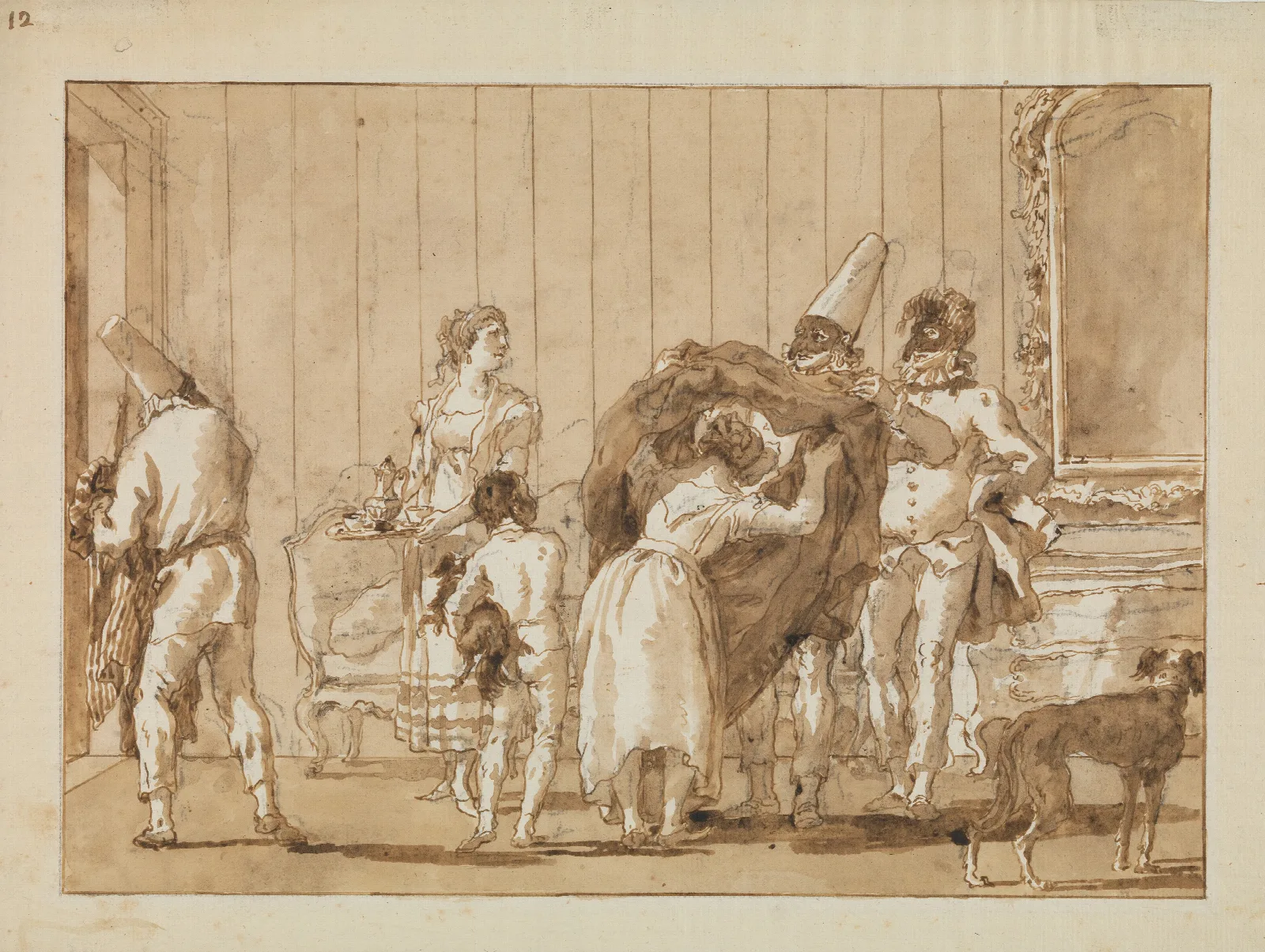 Punchinello As A Dressmaker Wall Art by Giovanni Domenico Tiepolo - Canvas Print