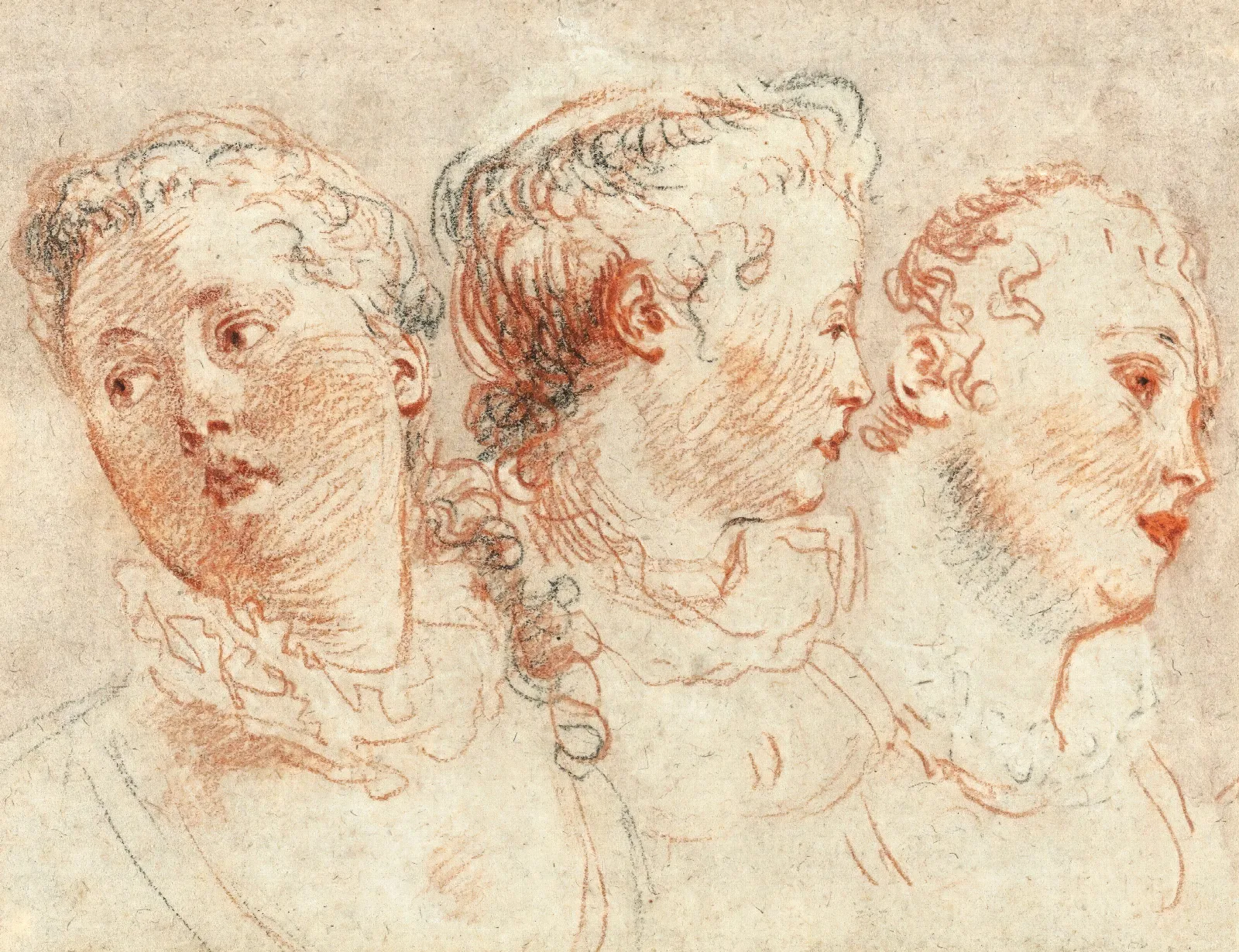 Three Studies Of The Head Of A Woman Wall Art by Jean-Antoine Watteau - Canvas Print