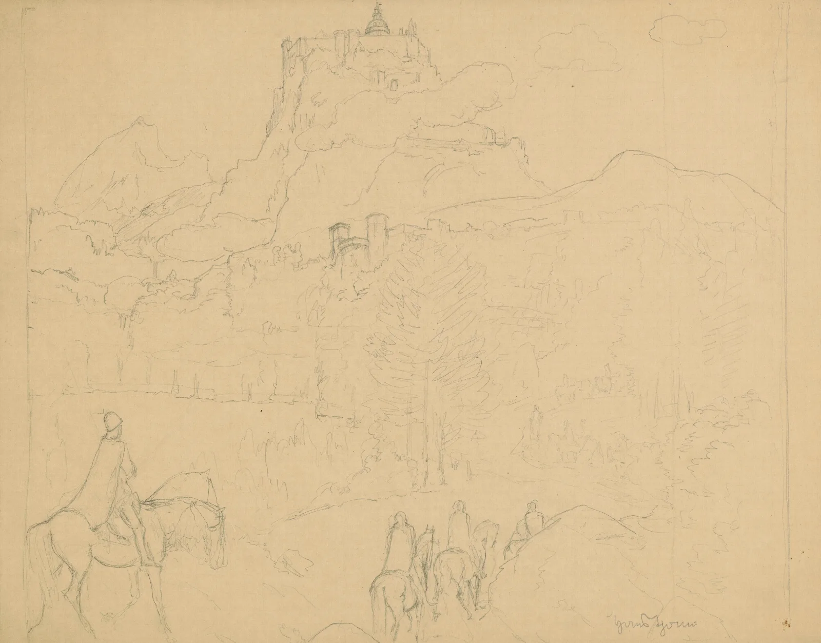 Knights Of The Holy Grail On Their Way To A Castle On A High Hill Wall Art by Hans Thoma - Canvas Print