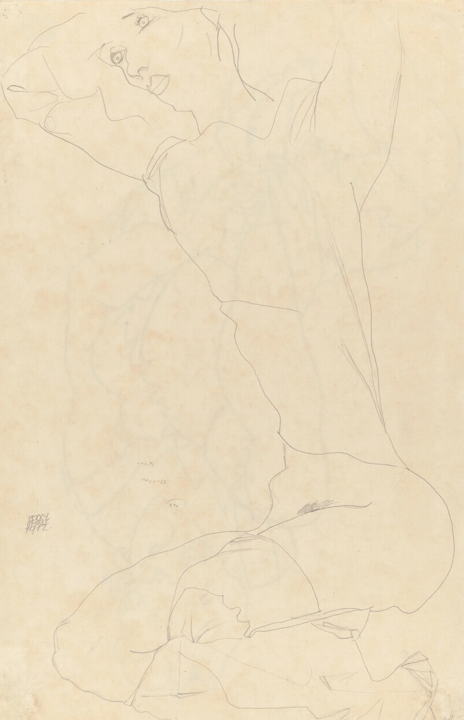 Study For Reclining Nude With Arms Raised Wall Art by Egon Schiele - Canvas Print