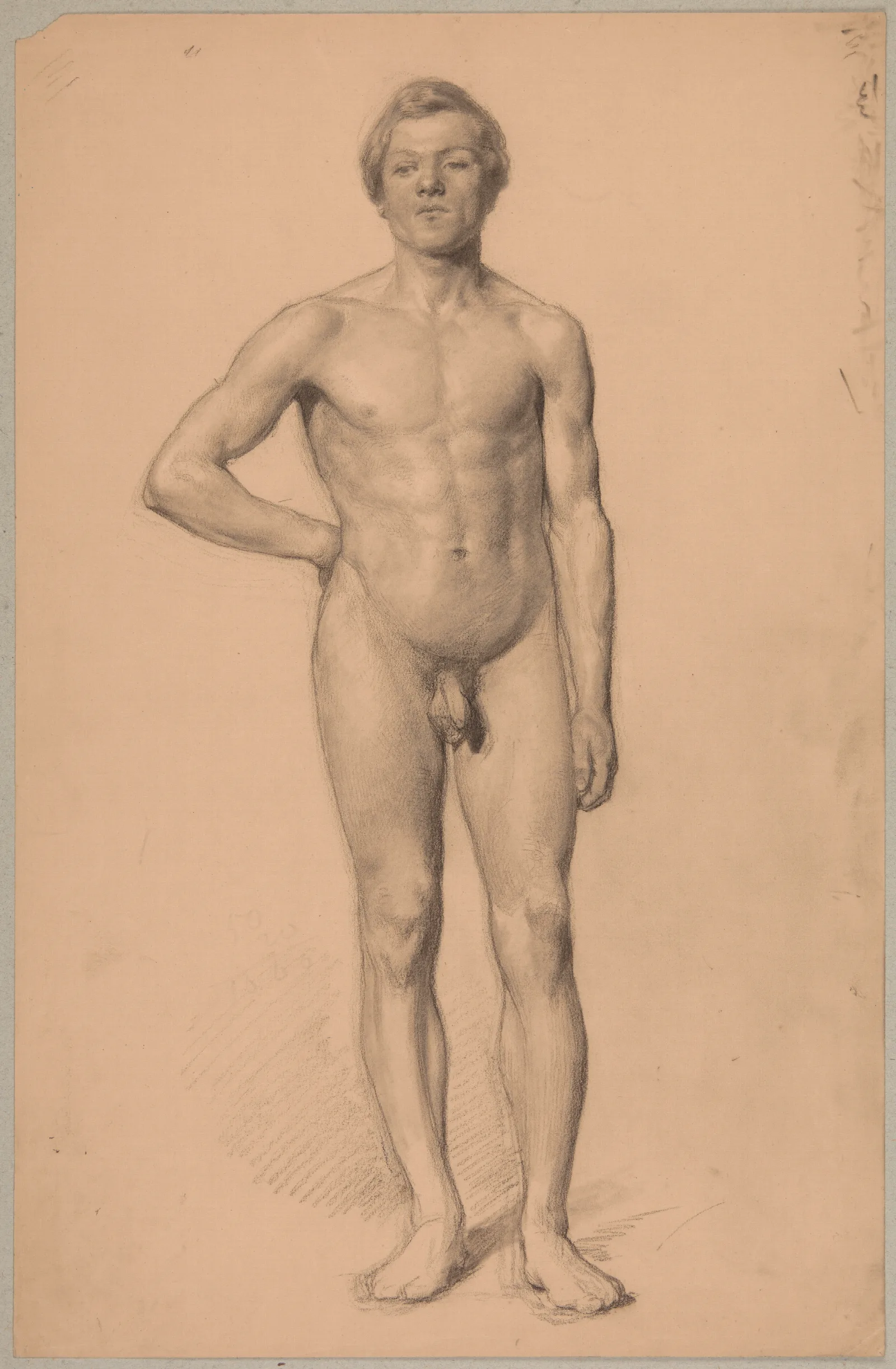 Study Of A Nude Male 3 Wall Art by Józef Simmler - Canvas Print