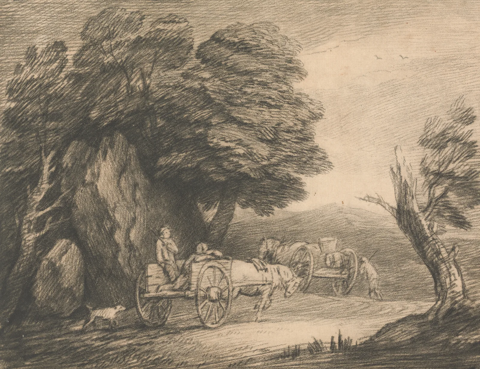 Wooded Landscape With Two Country Carts And Figures Wall Art by Thomas Gainsborough - Canvas Print