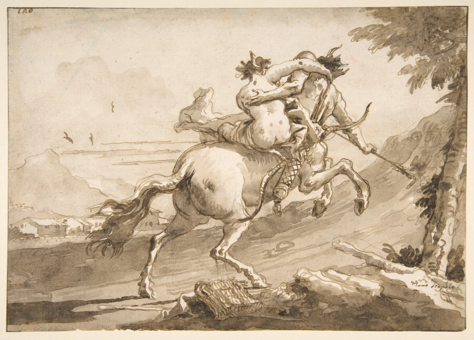 Back View Of A Centaur Abducting A Satyress Wall Art by Giovanni Domenico Tiepolo - Canvas Print