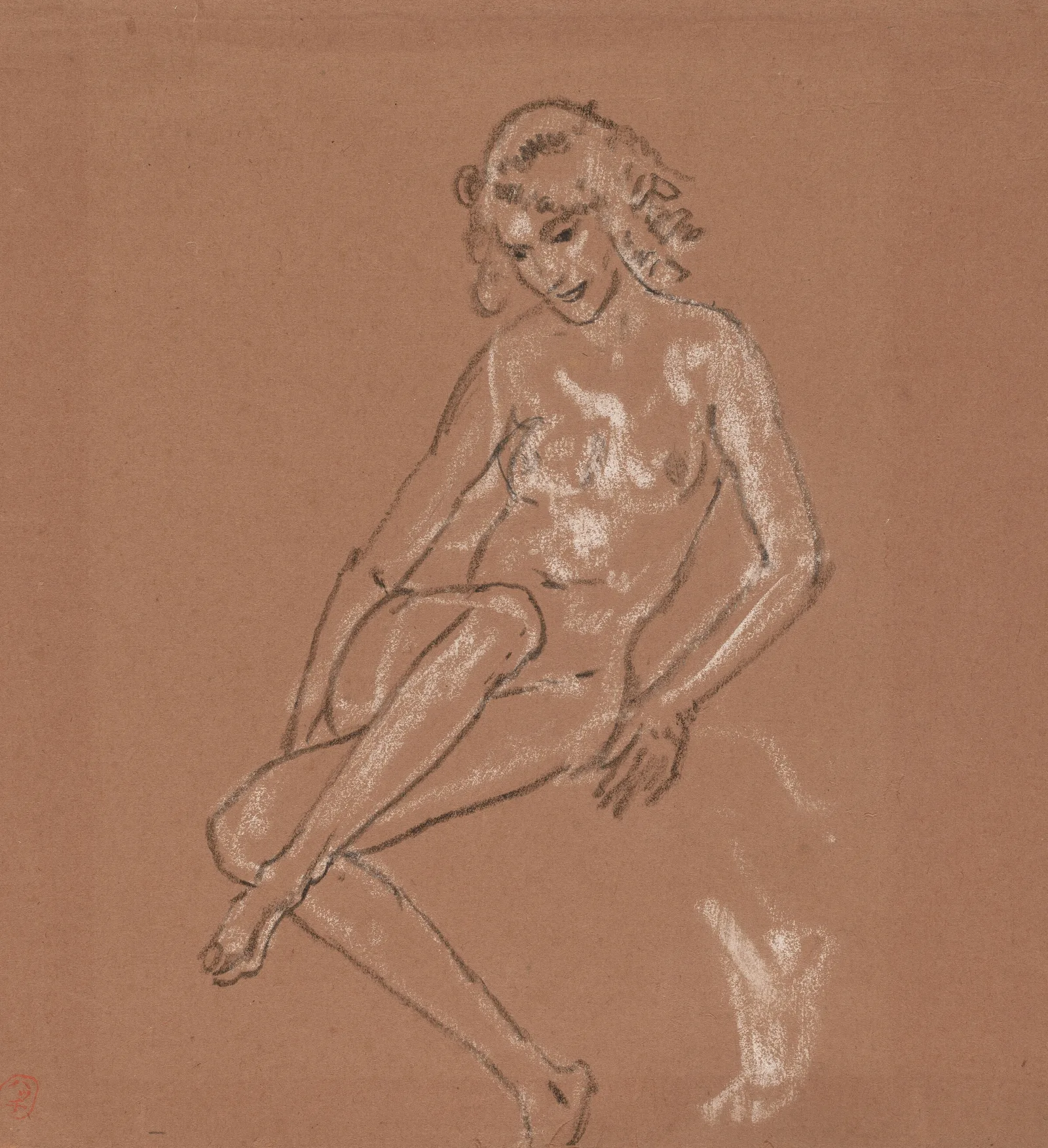 Seated Nude And A Foot Wall Art by Arthur Bowen Davies - Canvas Print
