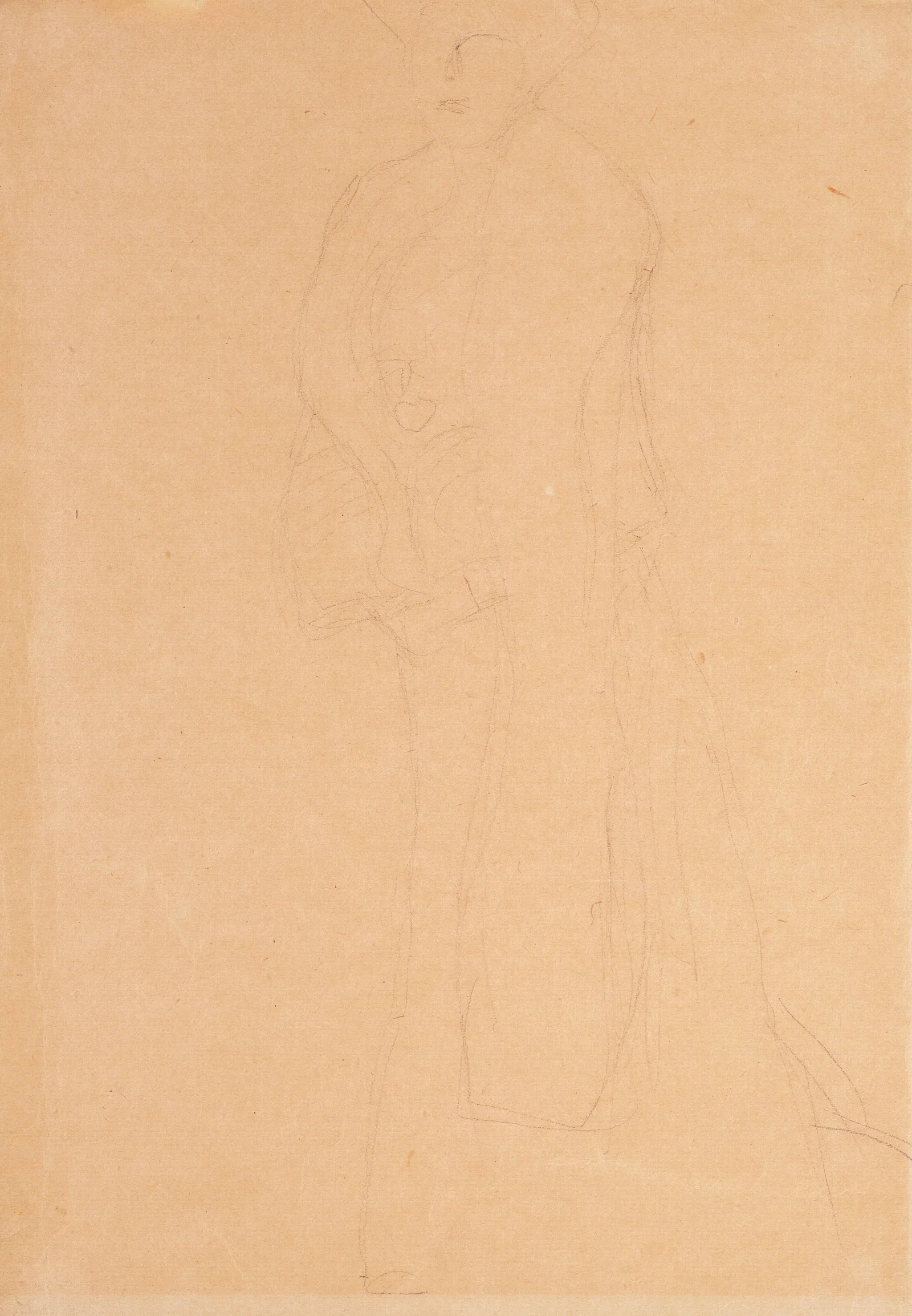 Standing Figure To The Left The Boa Overlaps The Left Forearm Wall Art by Gustav Klimt - Canvas Print
