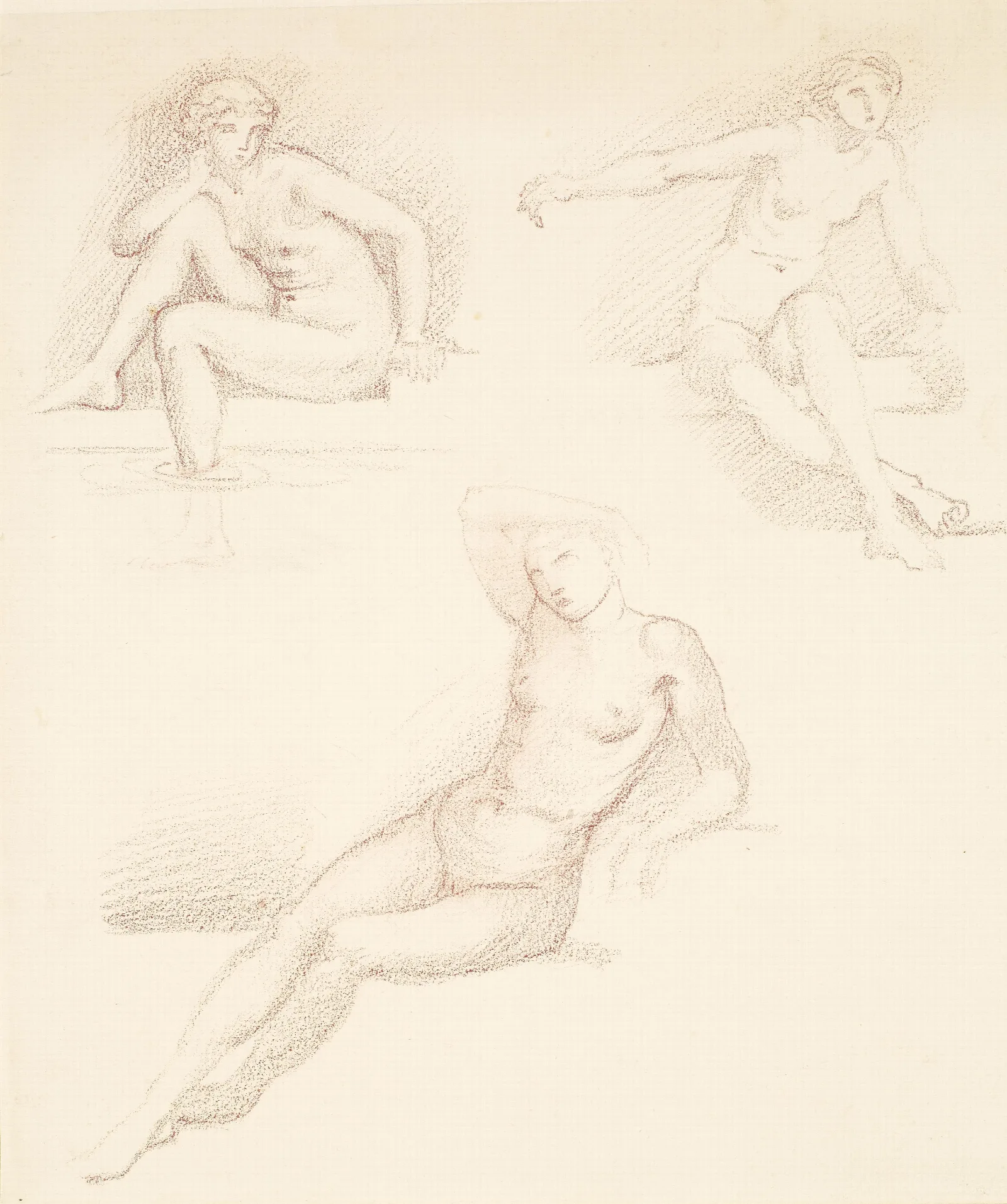 Female Nude Three Studies Of A Seated Girl Wall Art by Sir Edward Coley Burne-Jones - Canvas Print