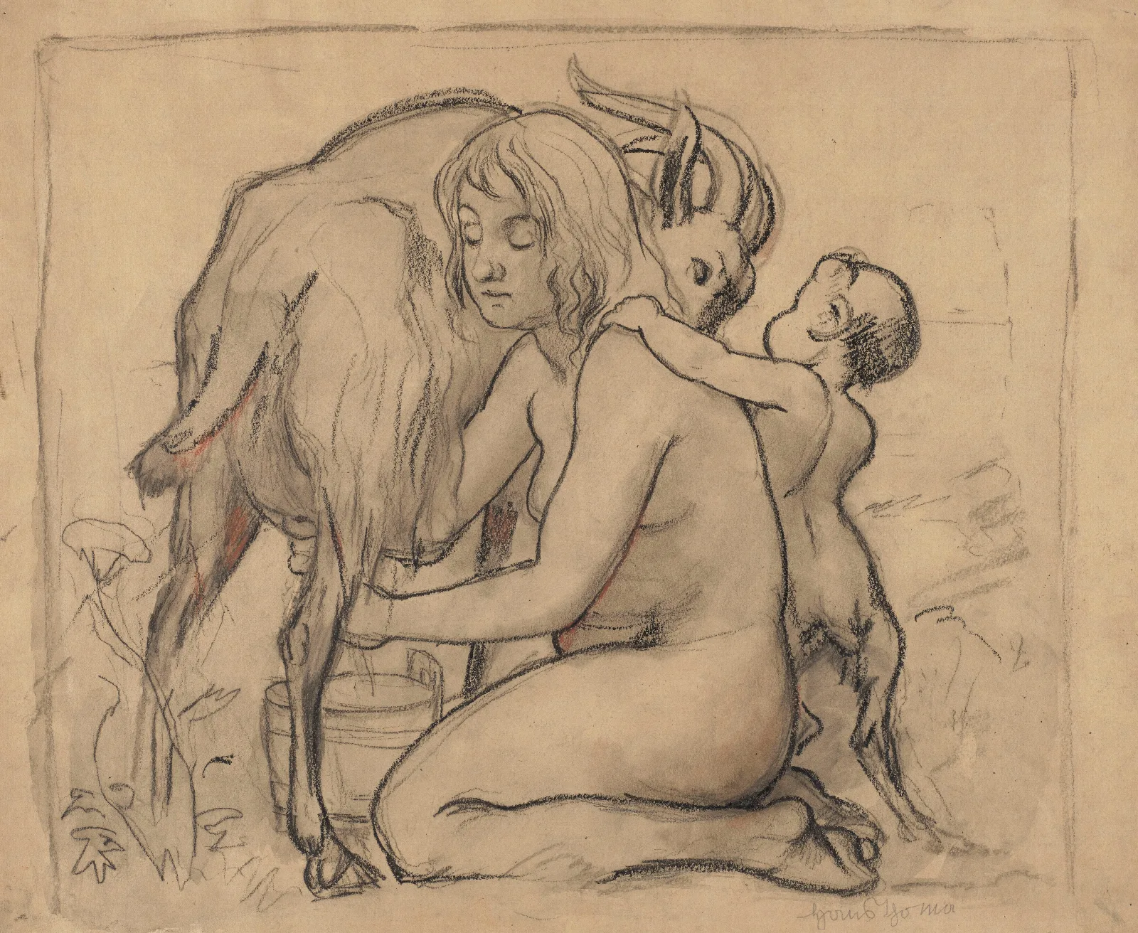 Nymph Milking A Goat Wall Art by Hans Thoma - Canvas Print