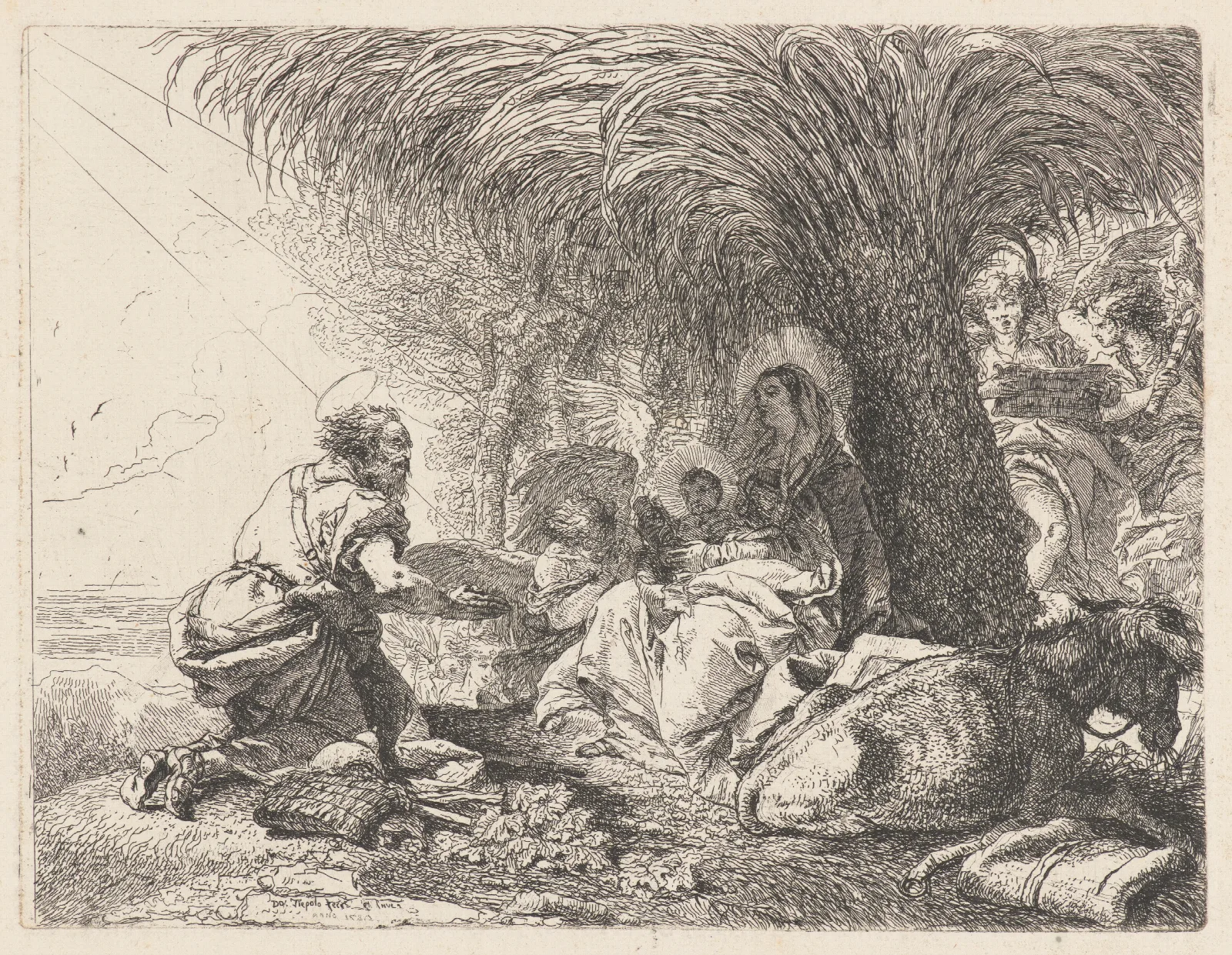 The Rest On The Flight With Joseph In Adoration Wall Art by Giovanni Domenico Tiepolo - Canvas Print