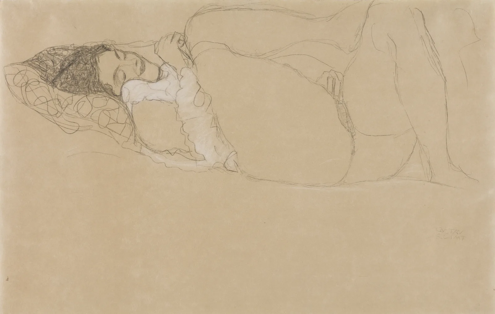 Reclining Semi Nude Facing Left Wall Art by Gustav Klimt - Canvas Print
