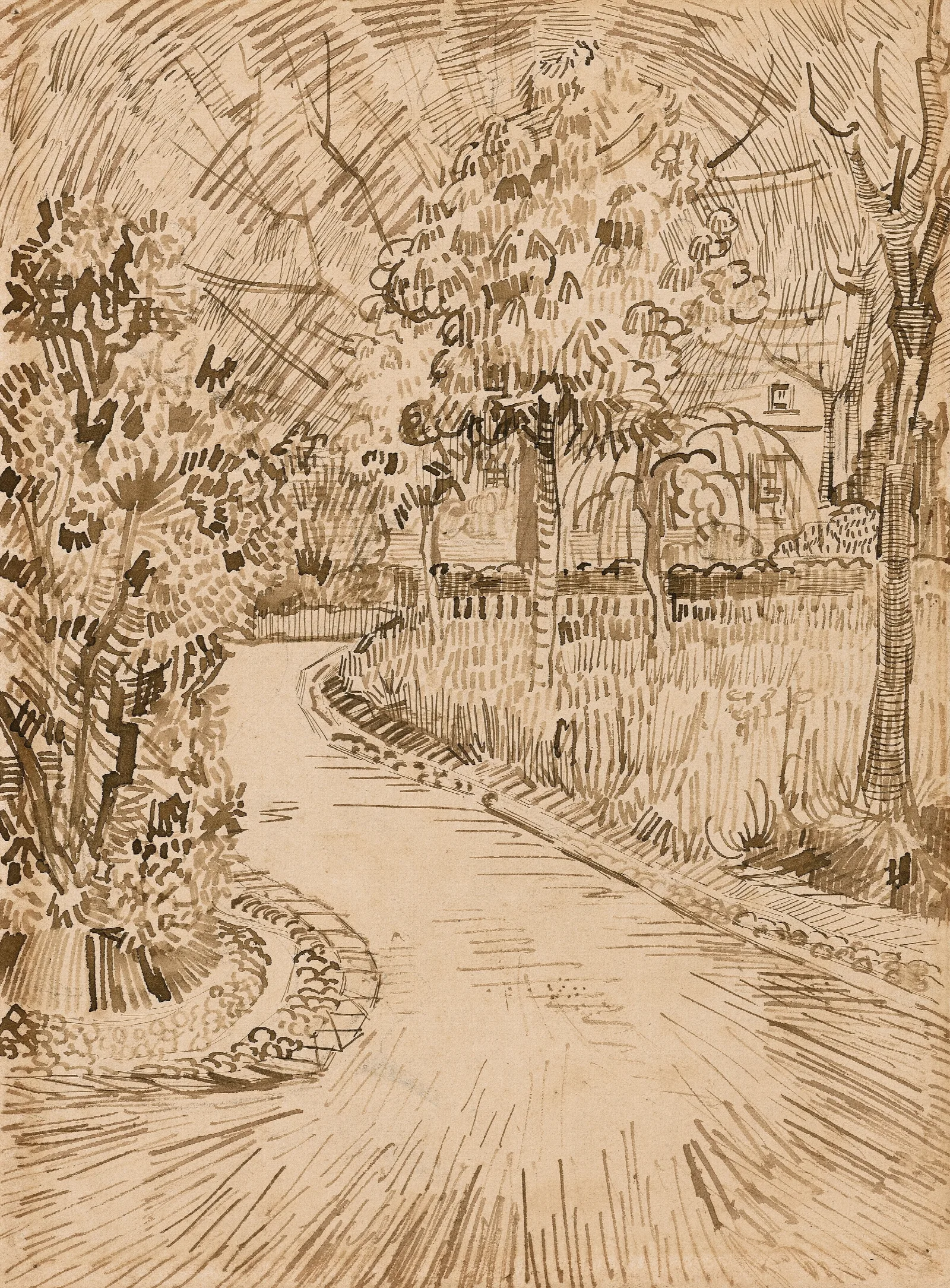 Parc A Arles Avec Un Coin De La Maison Jaune Wall Art by Vincent van Gogh - Canvas Print