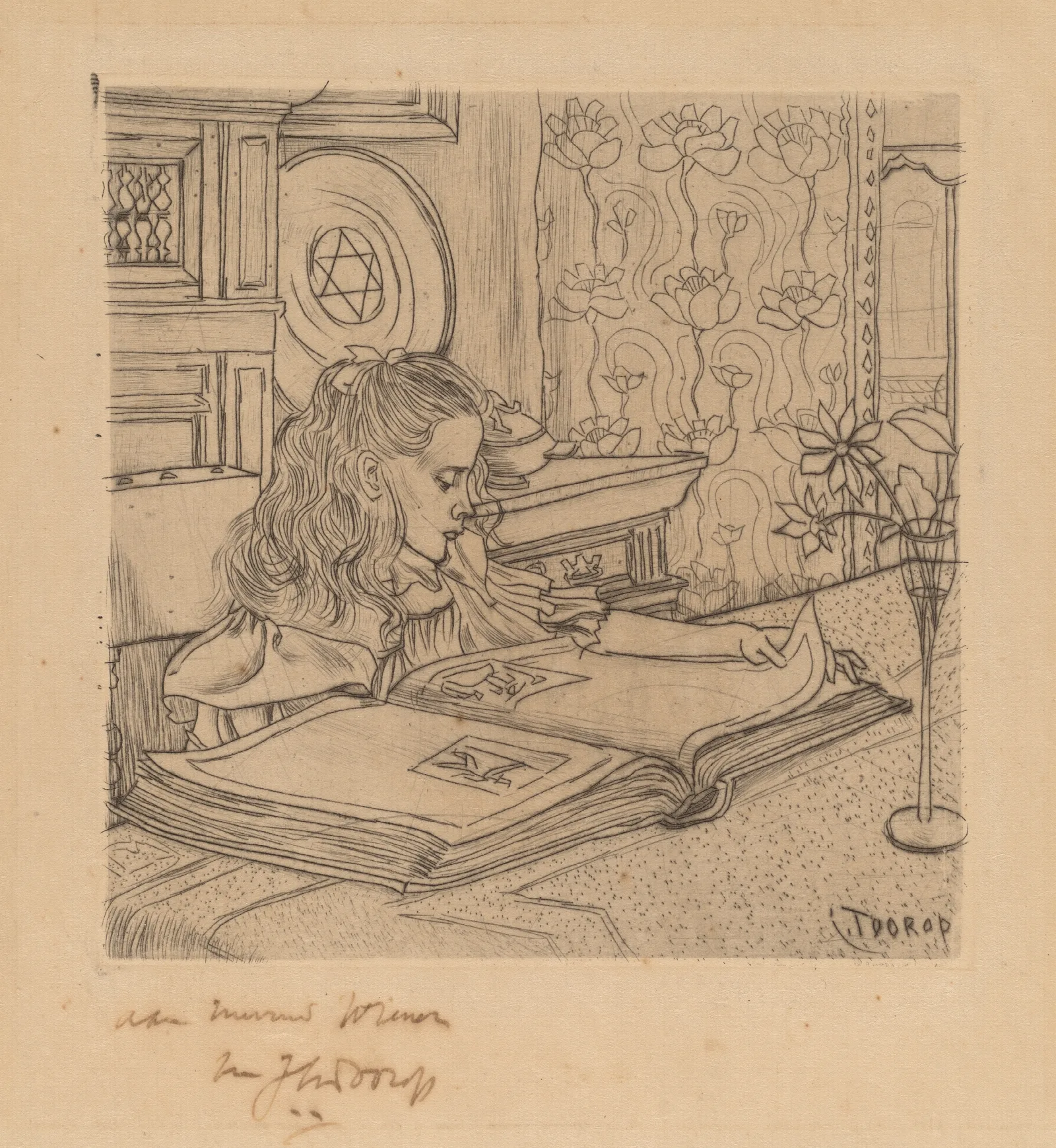 Charley Looking At An Album Of Prints by Jan Toorop - Canvas Print