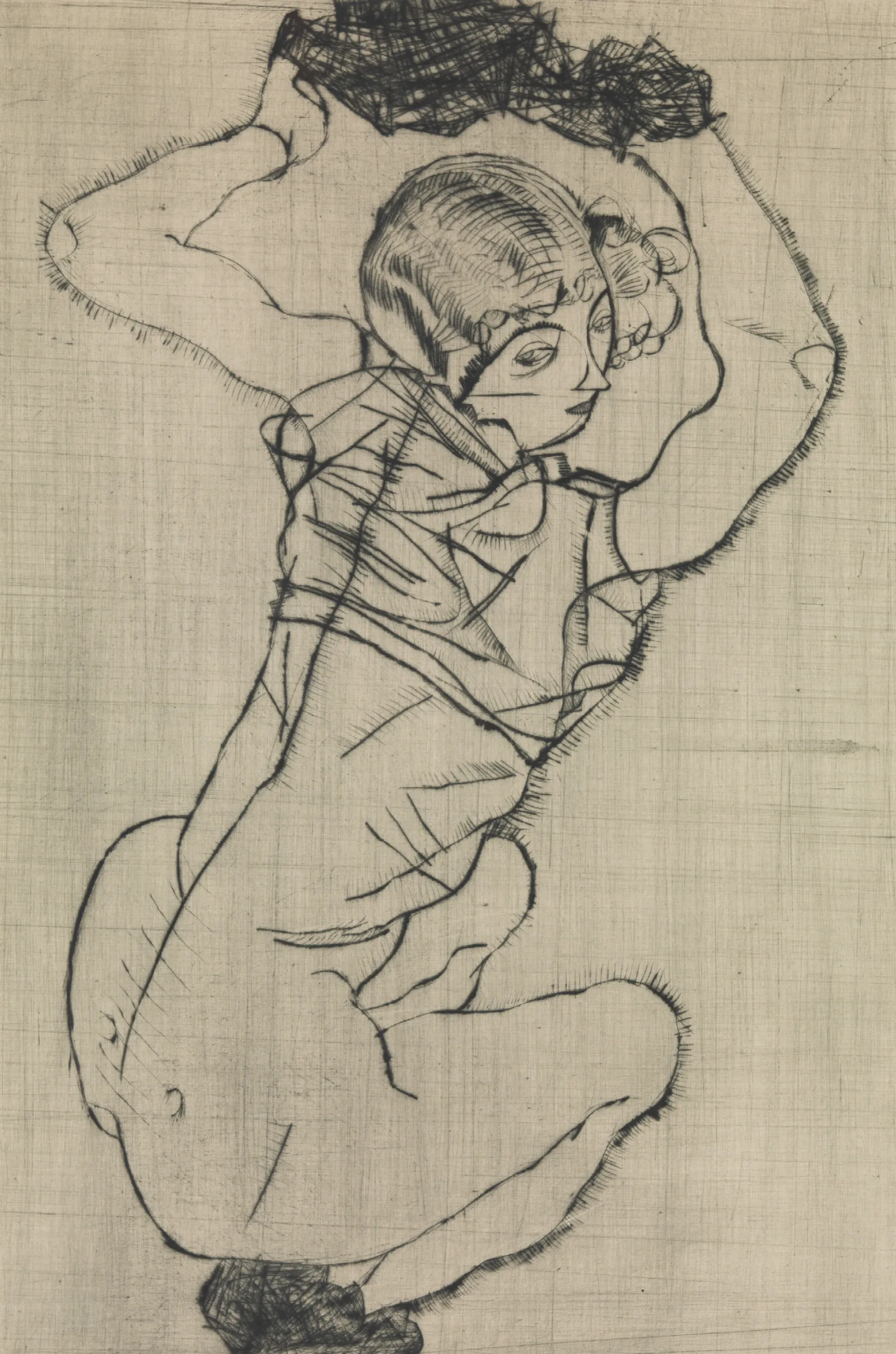 Squatting Woman Wall Art by Egon Schiele - Canvas Print