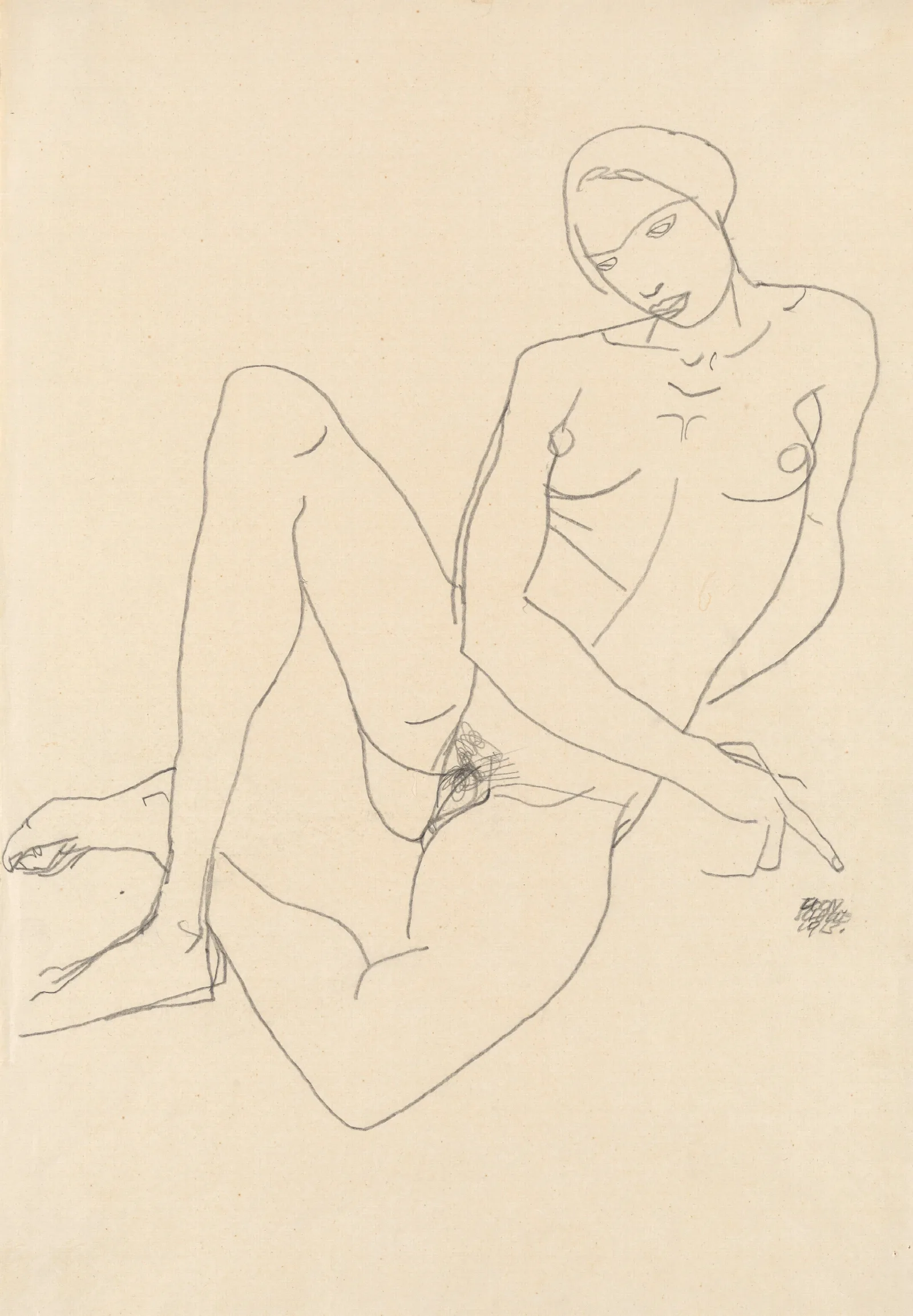 Sitzender Weiblicher Akt Mit Gegratschten Beinen Wall Art by Egon Schiele - Canvas Print