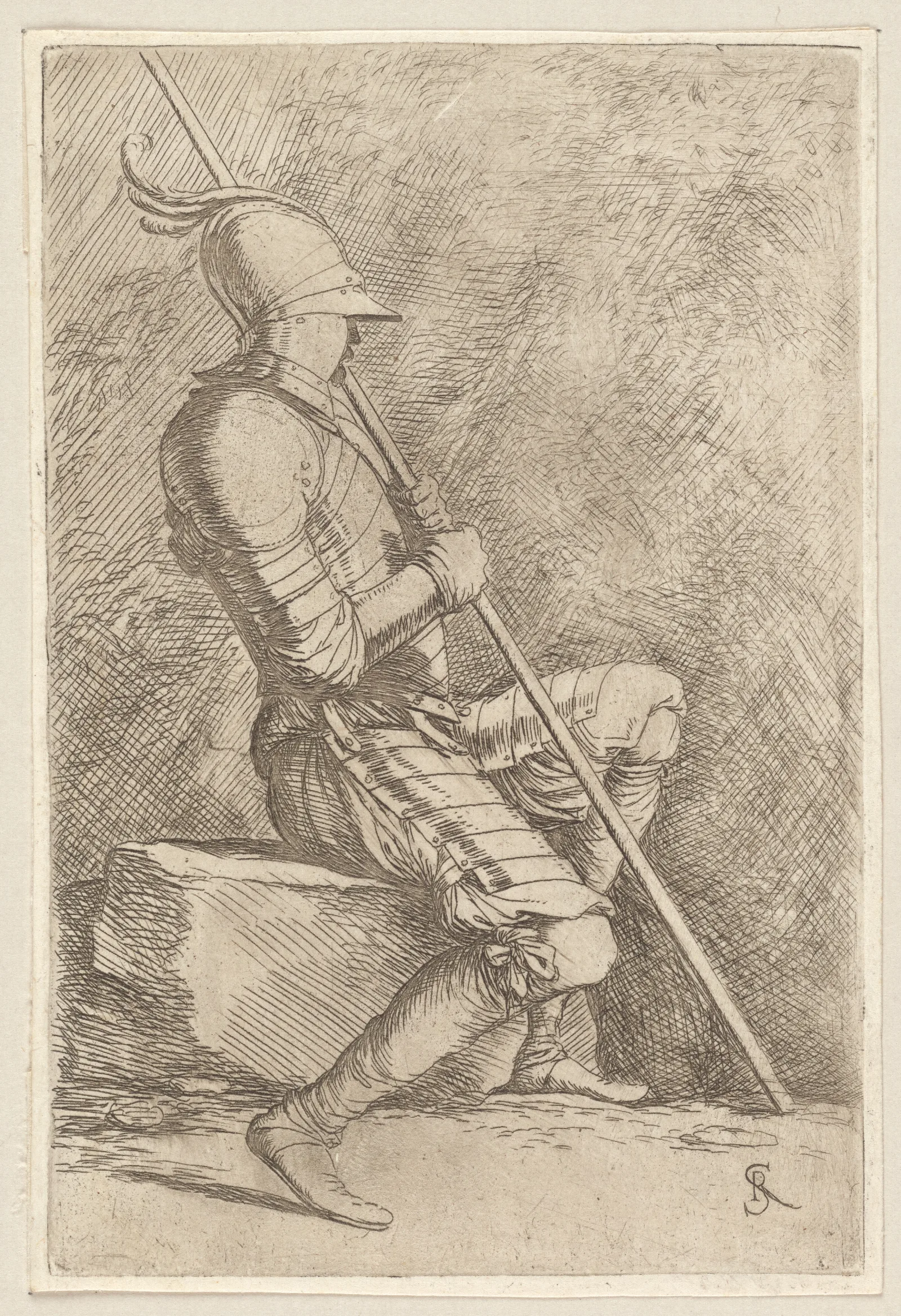 Soldier Seated In A Helmet Holding A Cane Wall Art by Salvator Rosa - Canvas Print