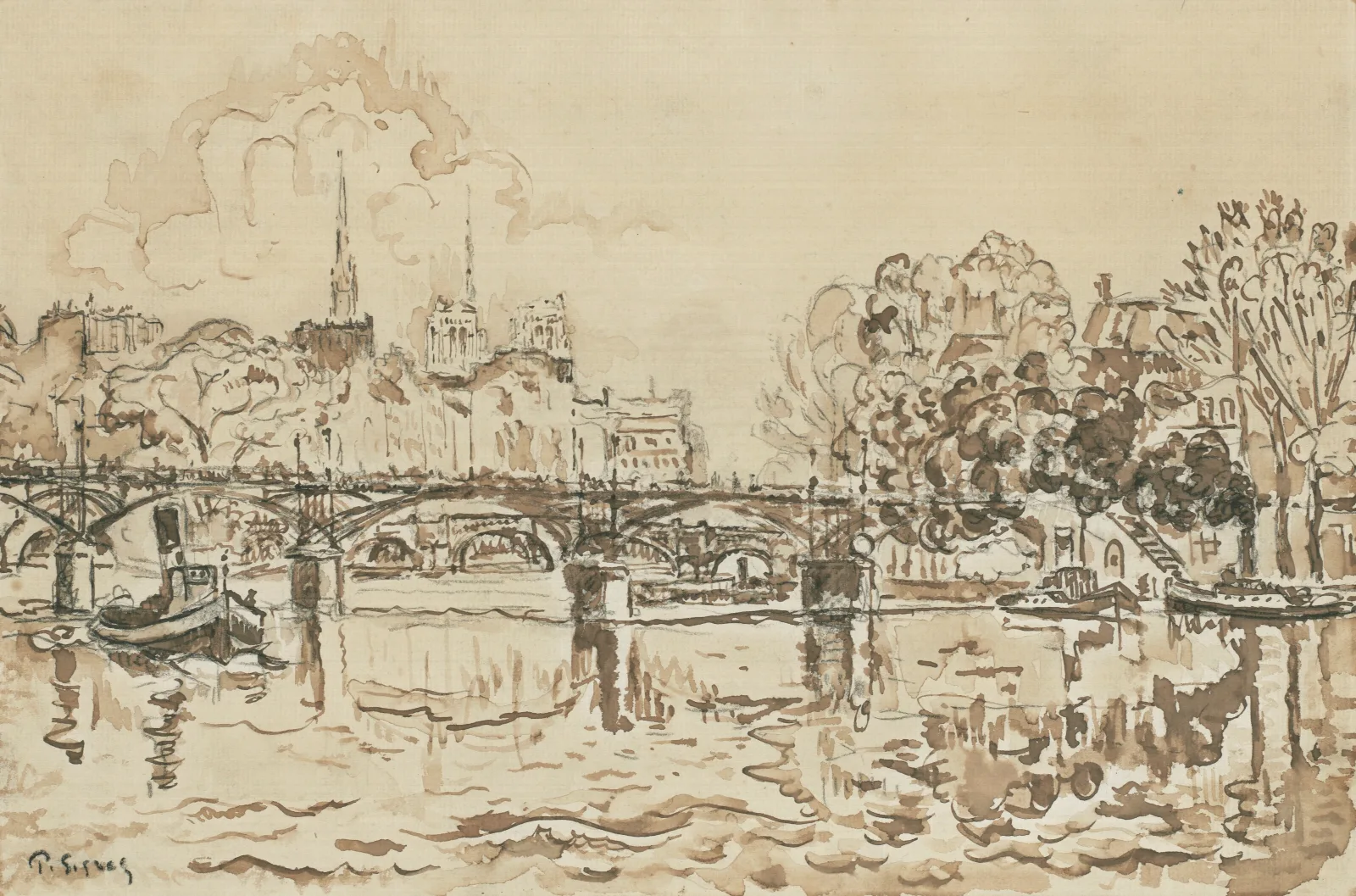 Paris La Passerelle Des Arts Wall Art by Paul Signac - Canvas Print