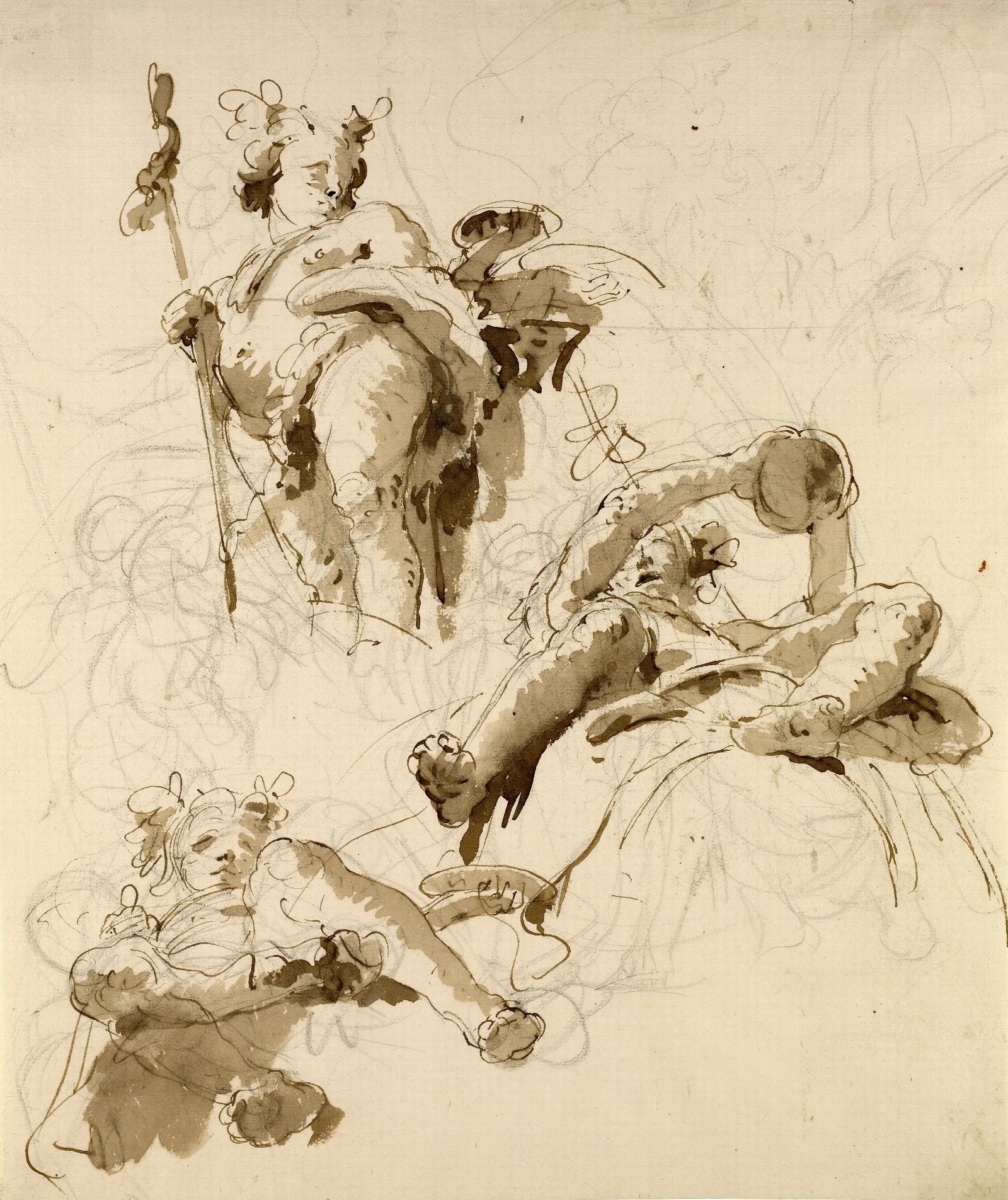 Three Studies Of The God Bacchus Wall Art by Giovanni Battista Tiepolo - Canvas Print