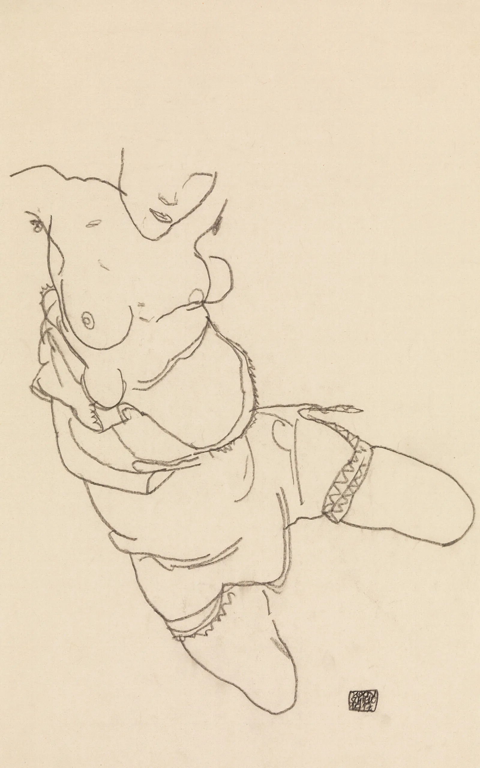 Semi Dressed Model Wall Art by Egon Schiele - Canvas Print