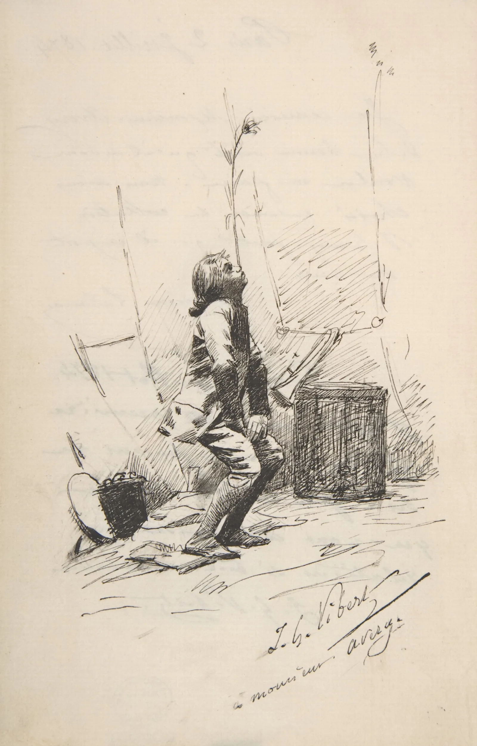 Boy Balancing A Tall Weed On His Nose Wall Art by Jehan Georges Vibert - Canvas Print