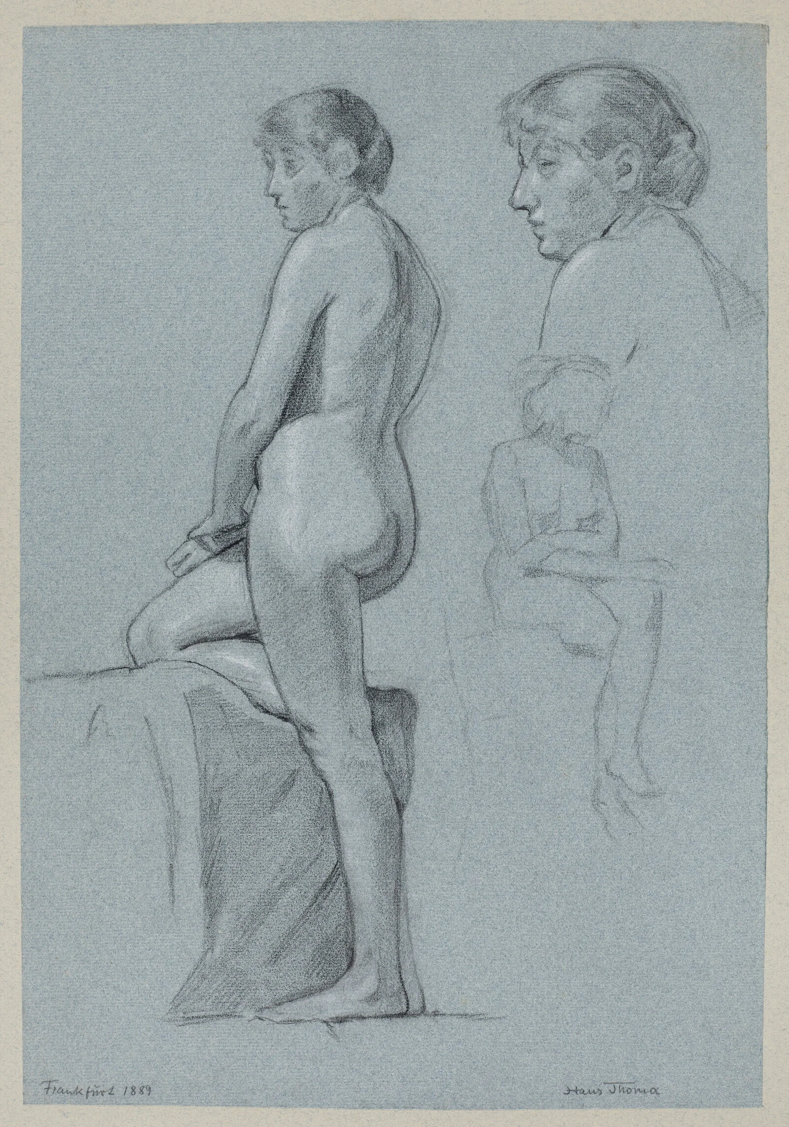 Study Of A Female Nude Sitting Female Nude Study Of A Head Wall Art by Hans Thoma - Canvas Print