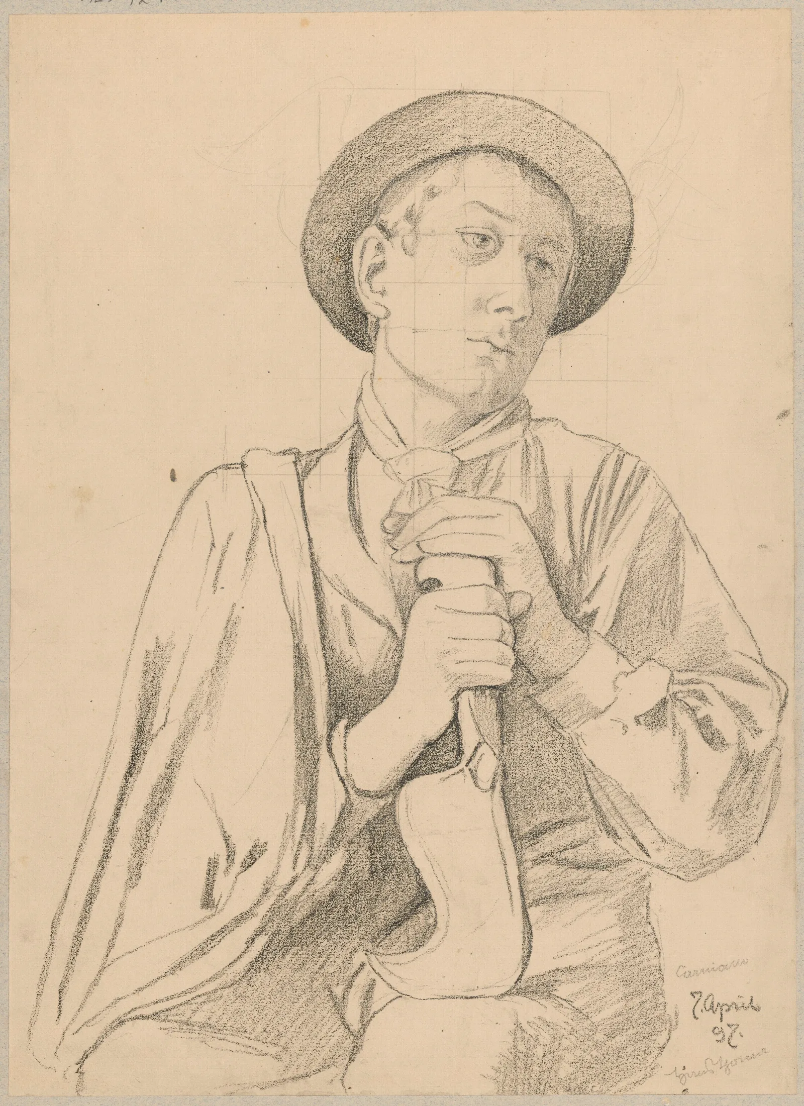 Study Of A Young Italian In Folk Costume Gardener From Cargnacco Wall Art by Hans Thoma - Canvas Print