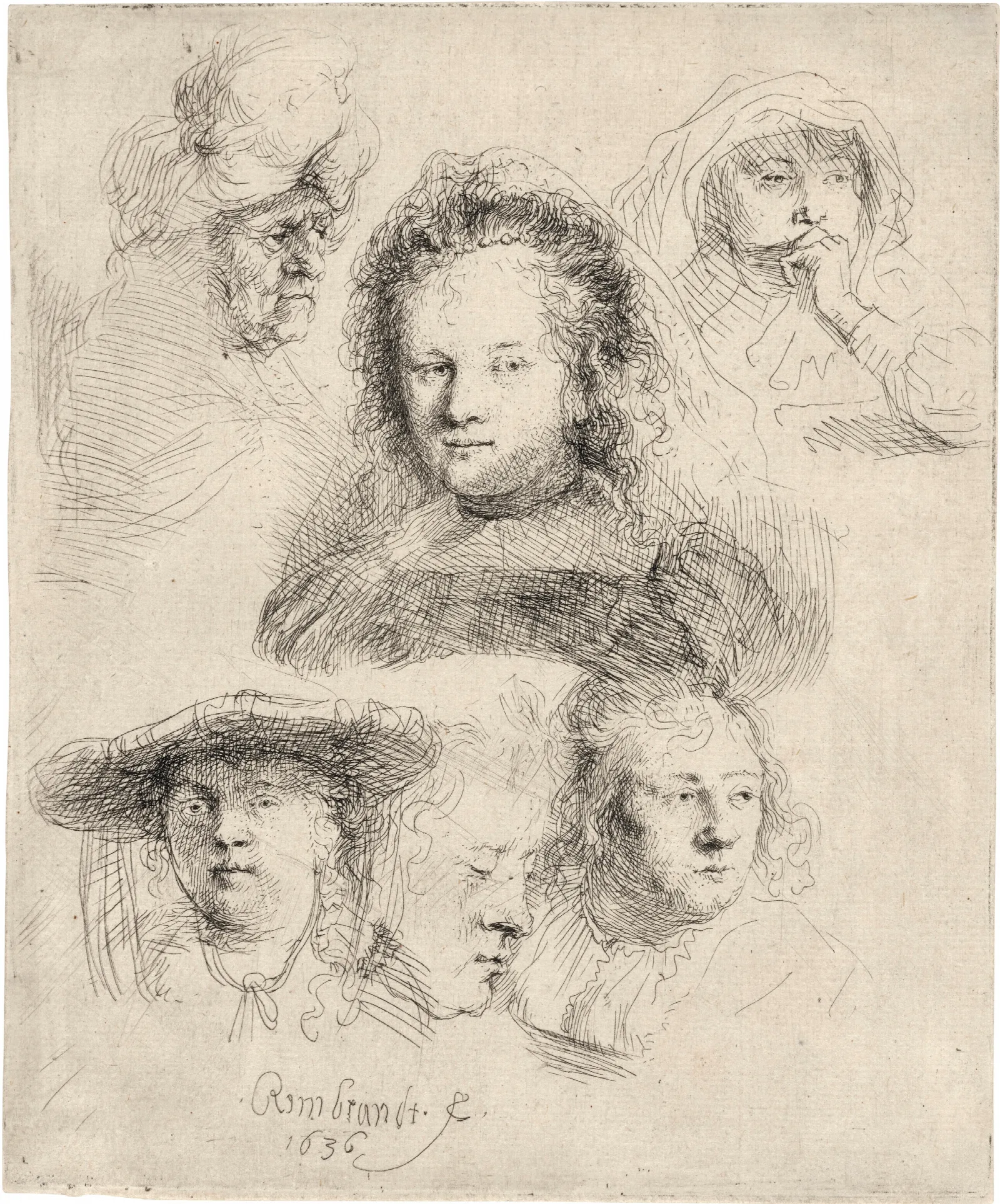 Studies Of The Head Of Saskia And Others 2 Wall Art by Rembrandt van Rijn - Canvas Print