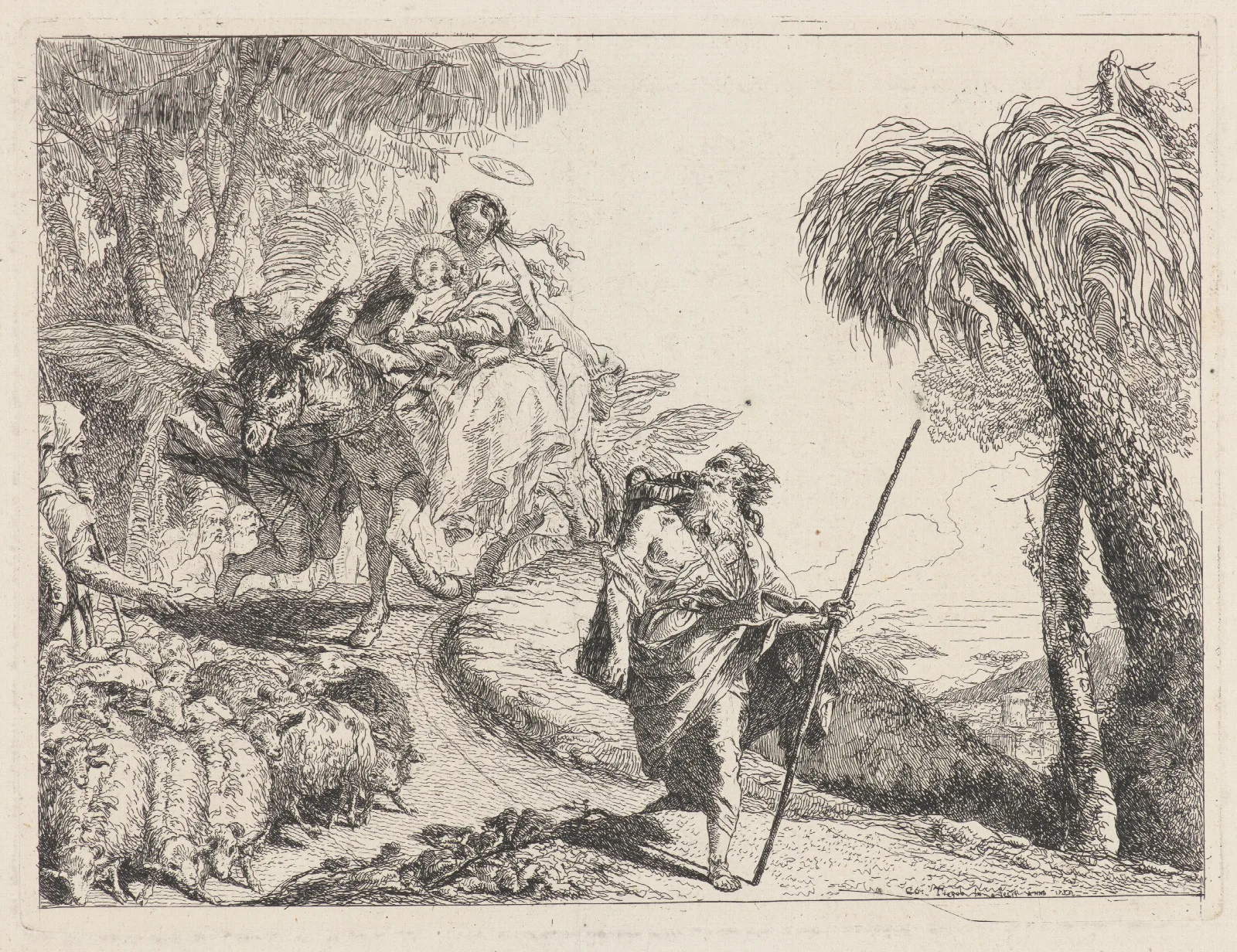 The Flight With Joseph In The Foreground Wall Art by Giovanni Domenico Tiepolo - Canvas Print