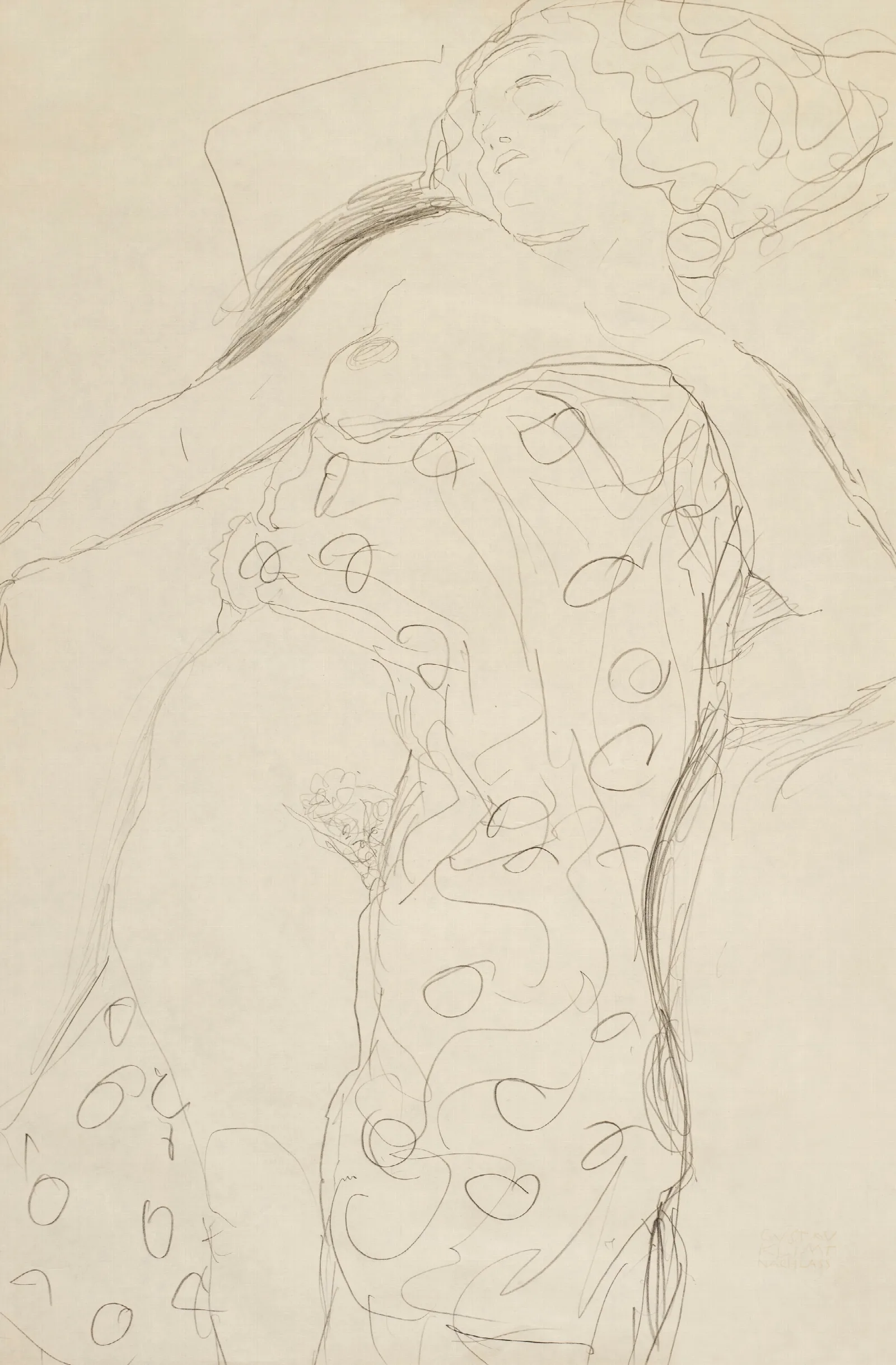 Schlafender Halbakt Wall Art by Gustav Klimt - Canvas Print