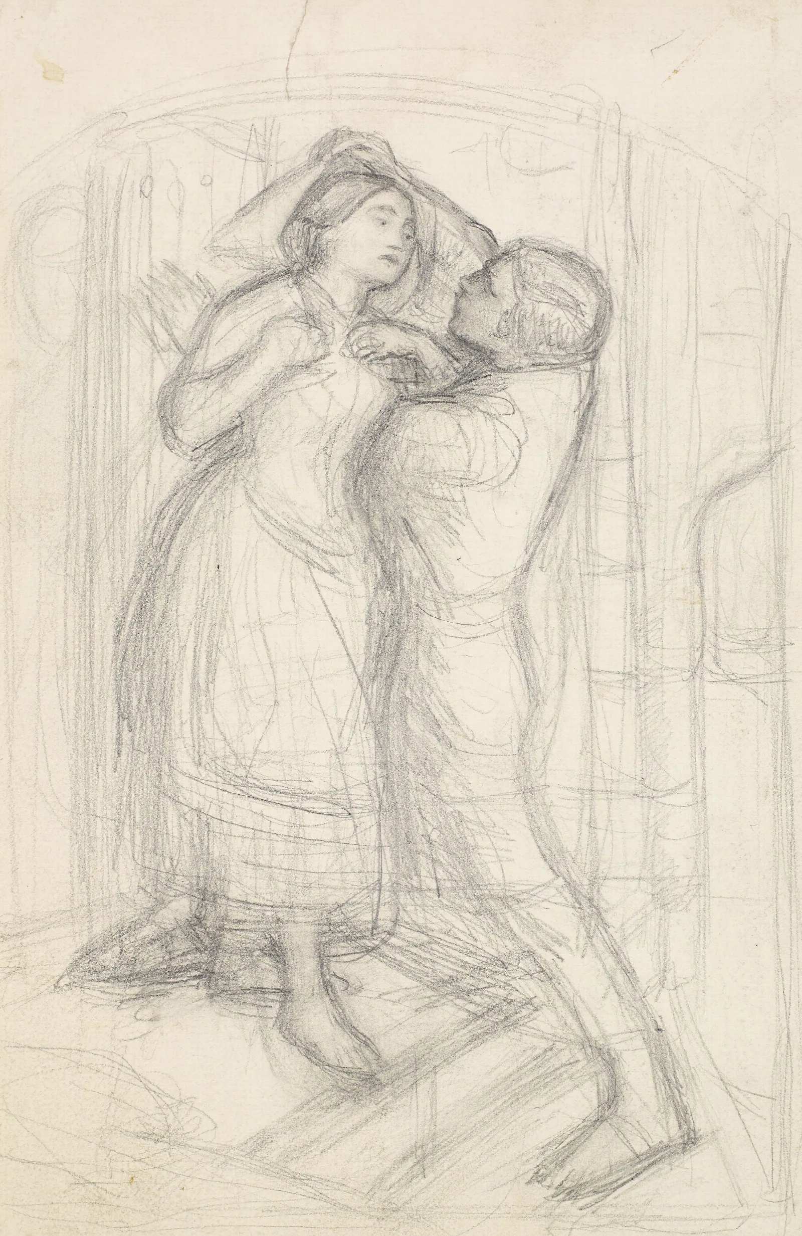 The Escape Of A Heretic Sketch Of The Girl And Her Lover 3 Wall Art by Sir John Everett Millais - Canvas Print