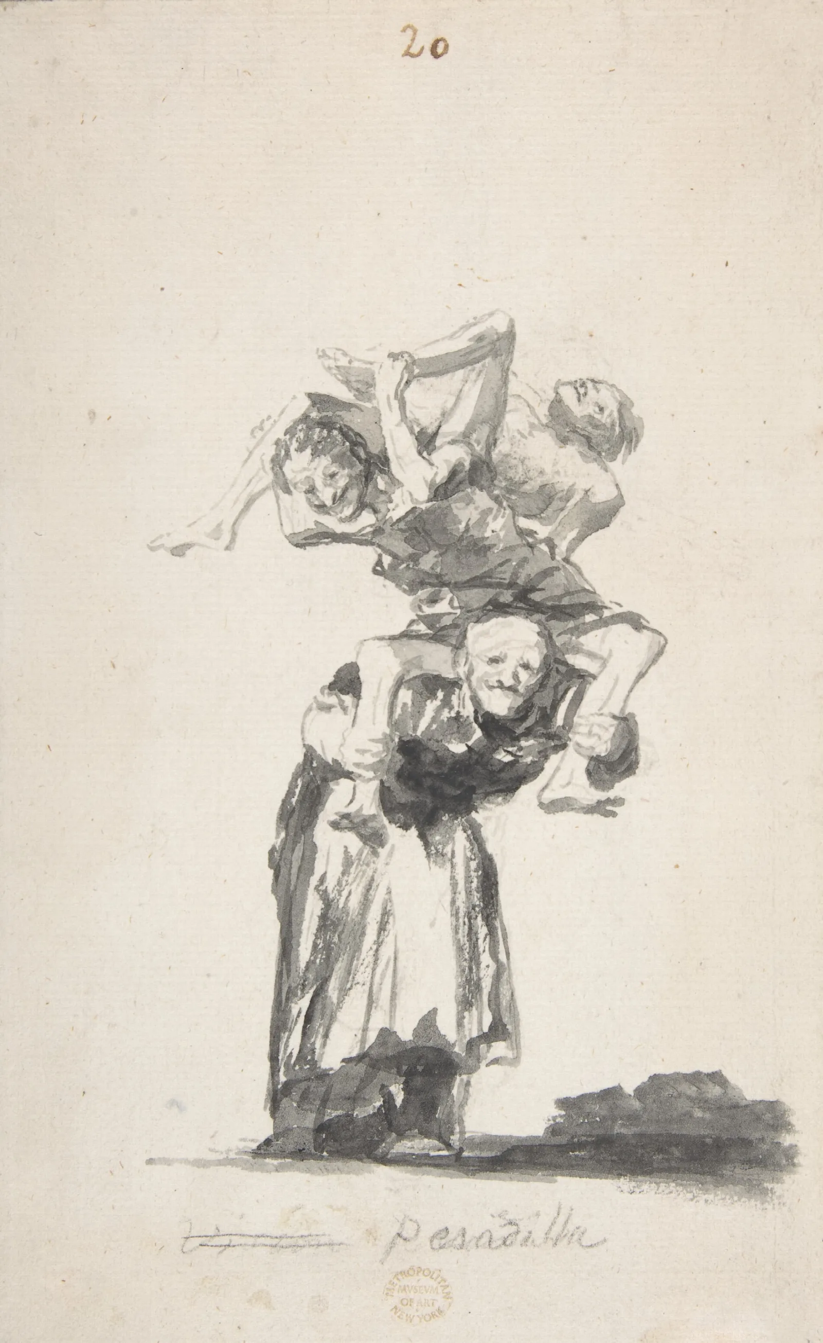 Nightmare An Old Woman Carrying Figures On Her Back Wall Art by Francisco de Goya - Canvas Print