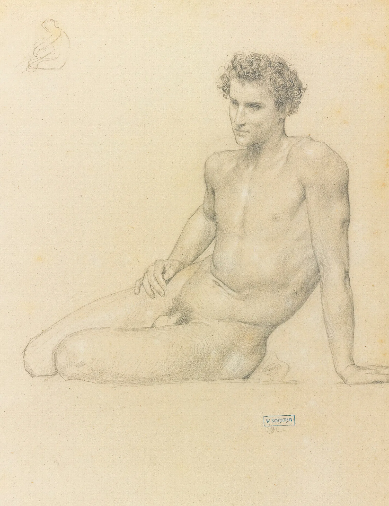 Study Of A Seated Man For Lete Wall Art by William Bouguereau - Canvas Print