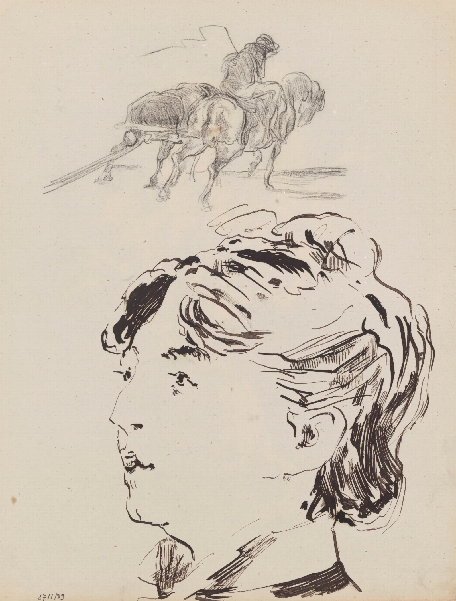 Farmer With Horses Span Marie Colombier Wall Art by James Ensor - Canvas Print
