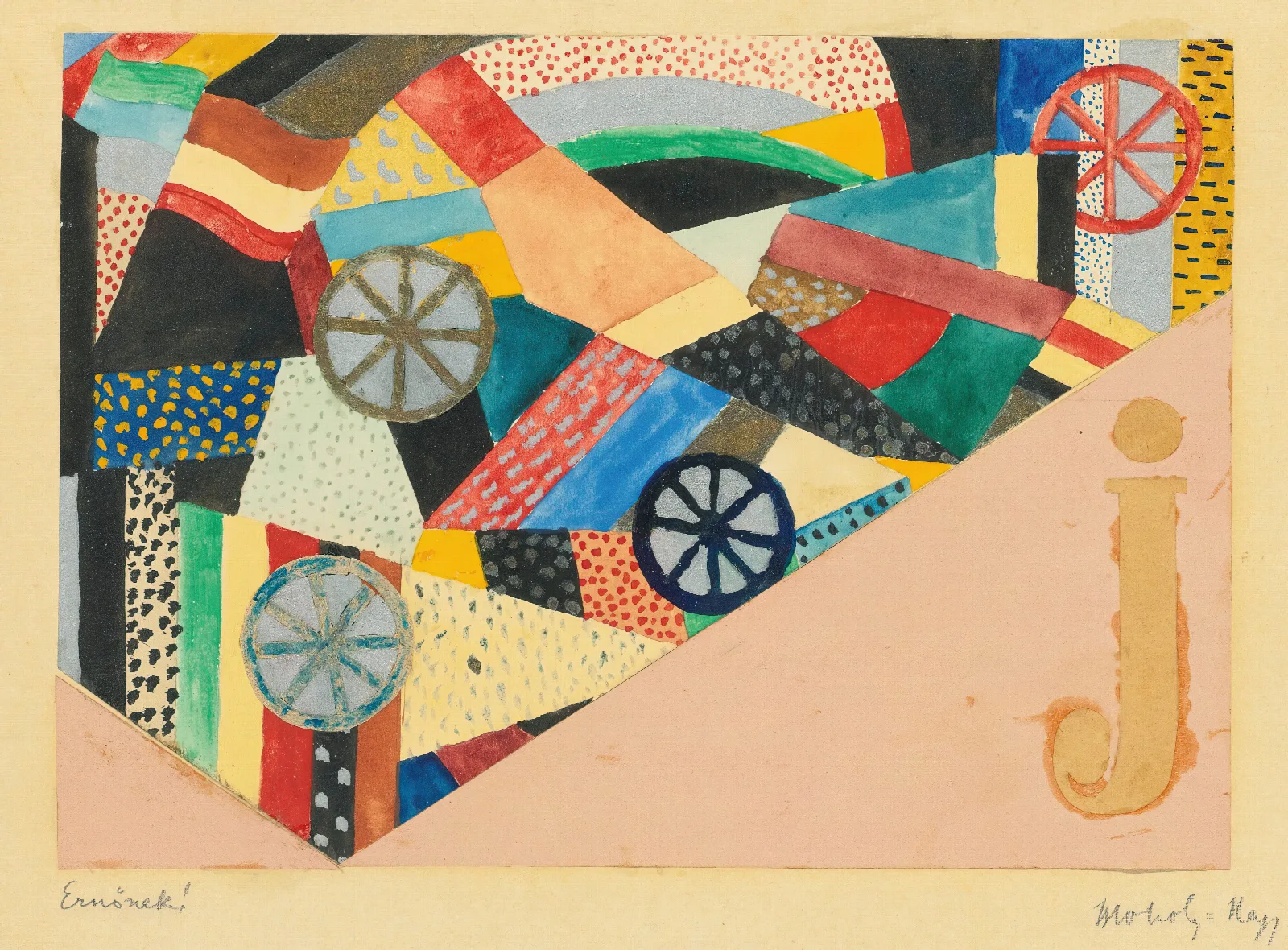 Abstract J Under Fields For Ernst Kallai by László Moholy-Nagy (1920) Wall Art by László Moholy-Nagy - Canvas Print