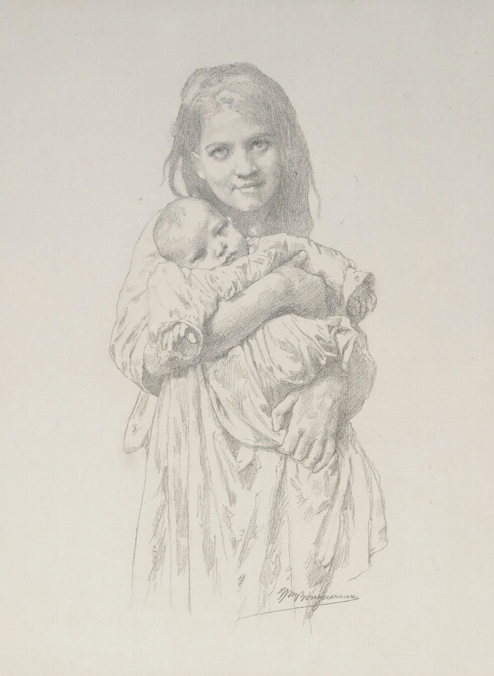 Fillette Et Enfant Wall Art by William Bouguereau - Canvas Print