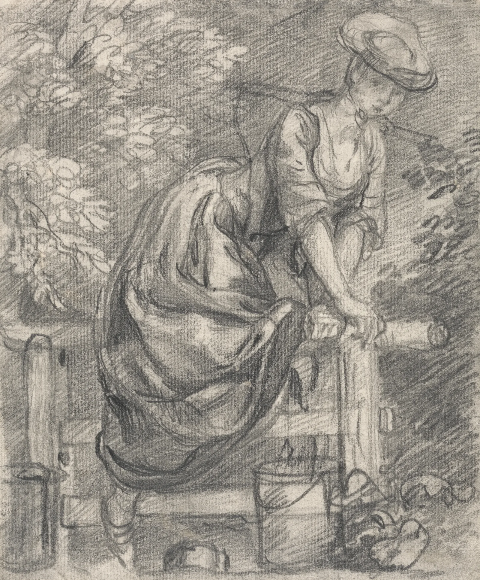 A Milkmaid Climbing A Stile Wall Art by Thomas Gainsborough - Canvas Print