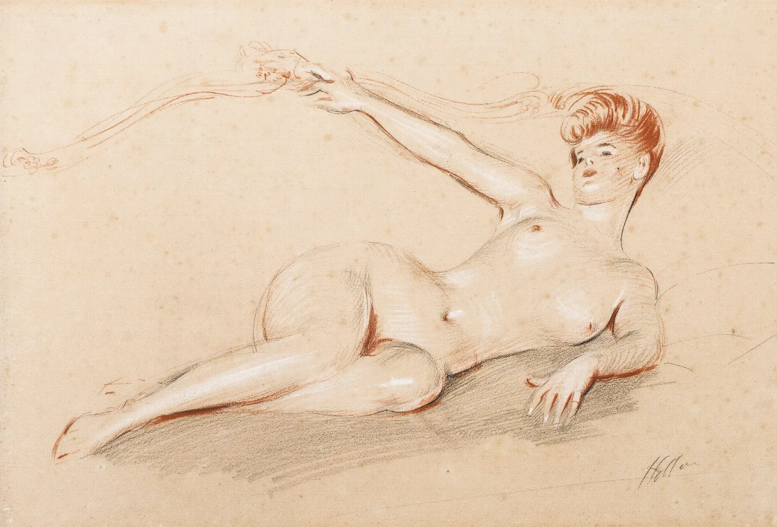 Lying Nude On A Sofa Wall Art by Paul César Helleu - Canvas Print