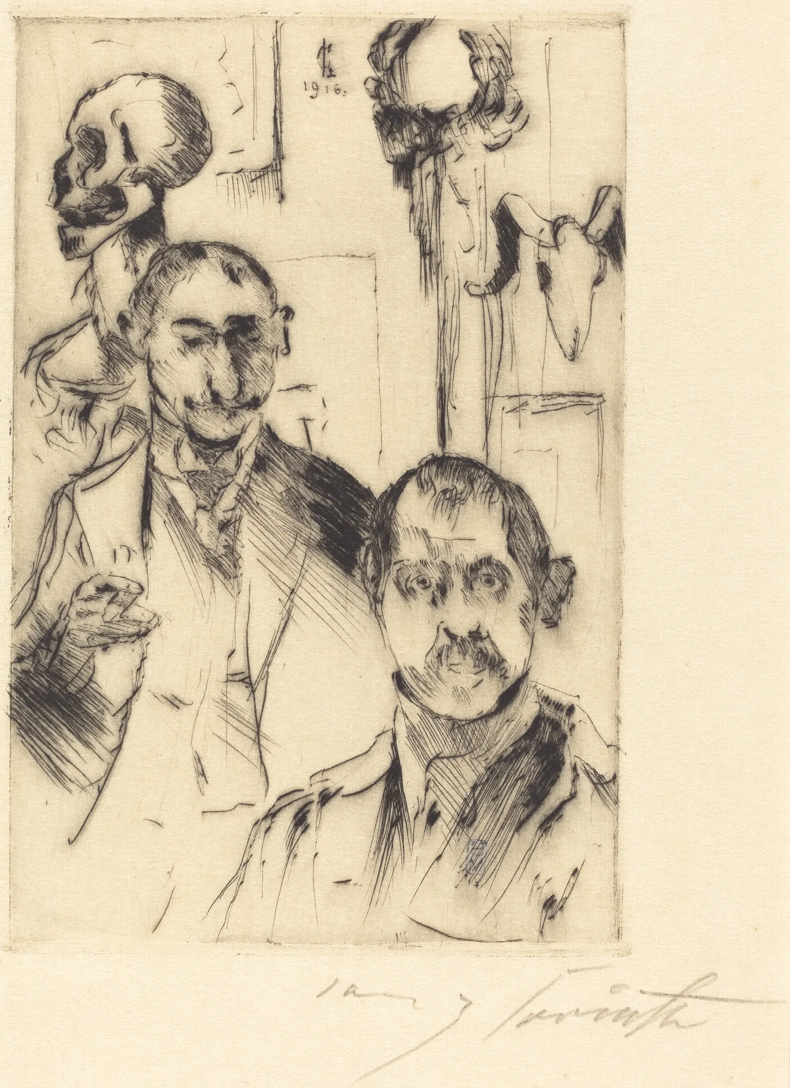 Double Portrait With Skeleton Doppelbildnis Mit Skelett Wall Art by Lovis Corinth - Canvas Print