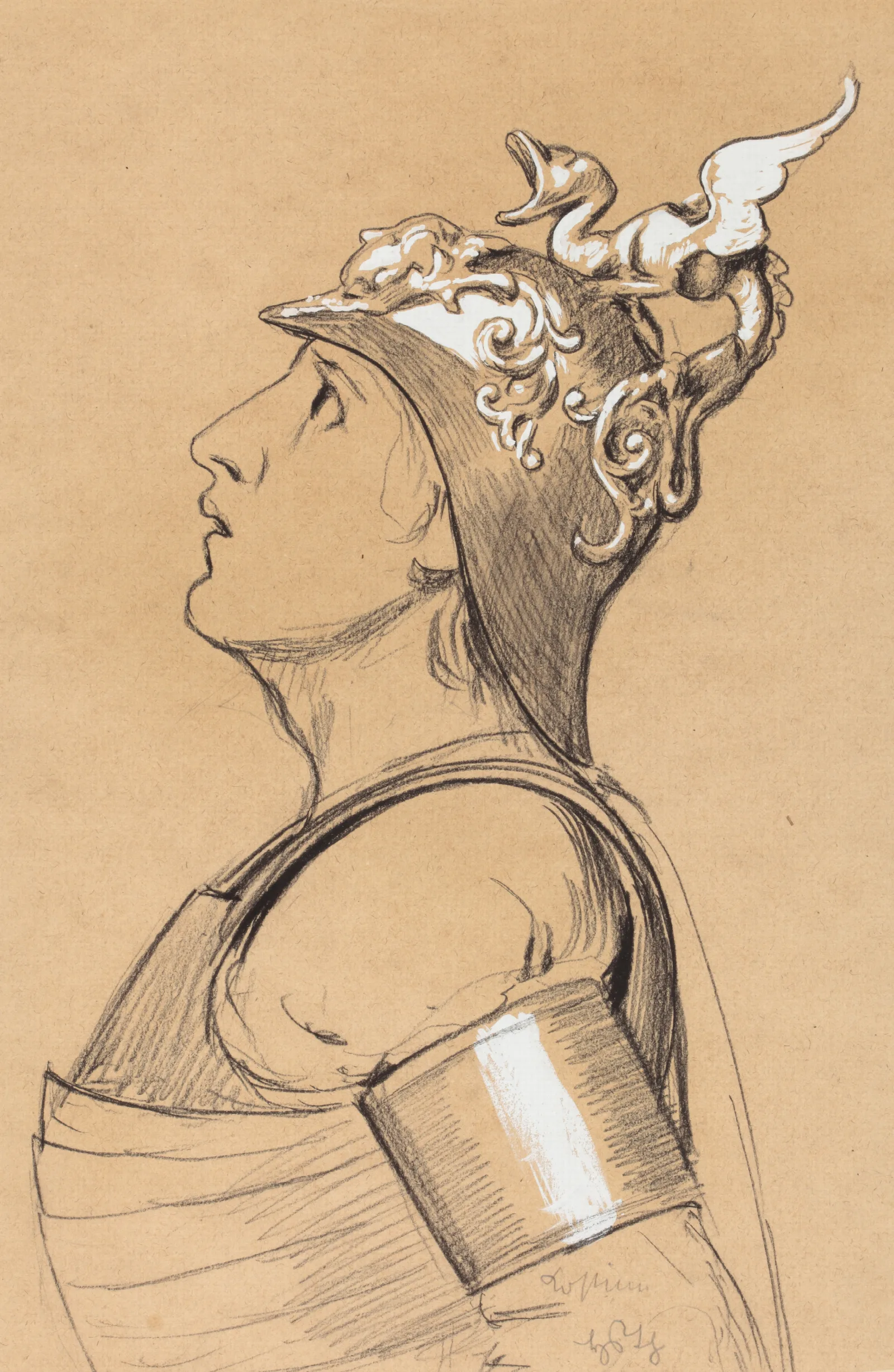 Valkyrie Costume Study For Bayreuth Head With Helmet Wall Art by Hans Thoma - Canvas Print