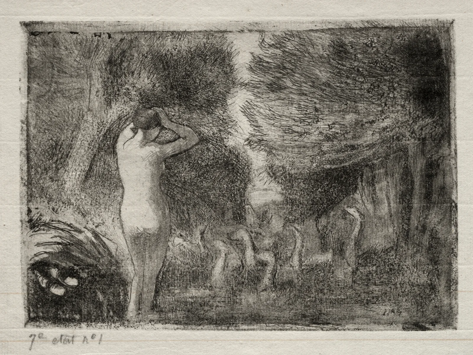Bather And Geese Wall Art by Camille Pissarro - Canvas Print