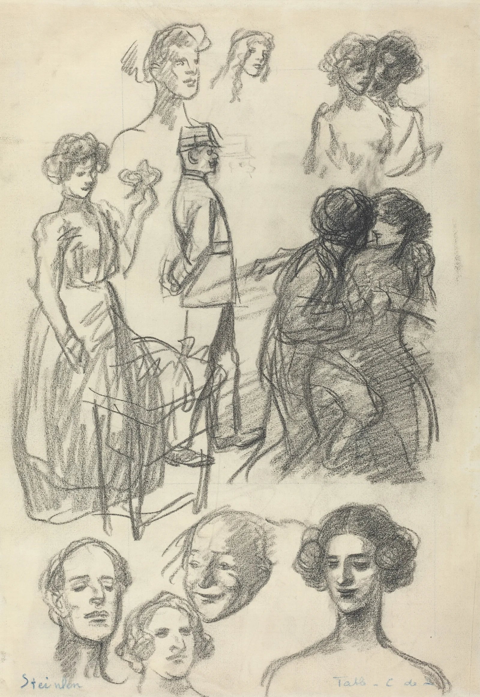Sketches For Lovers On A Bench Wall Art by Théophile Alexandre Steinlen - Canvas Print