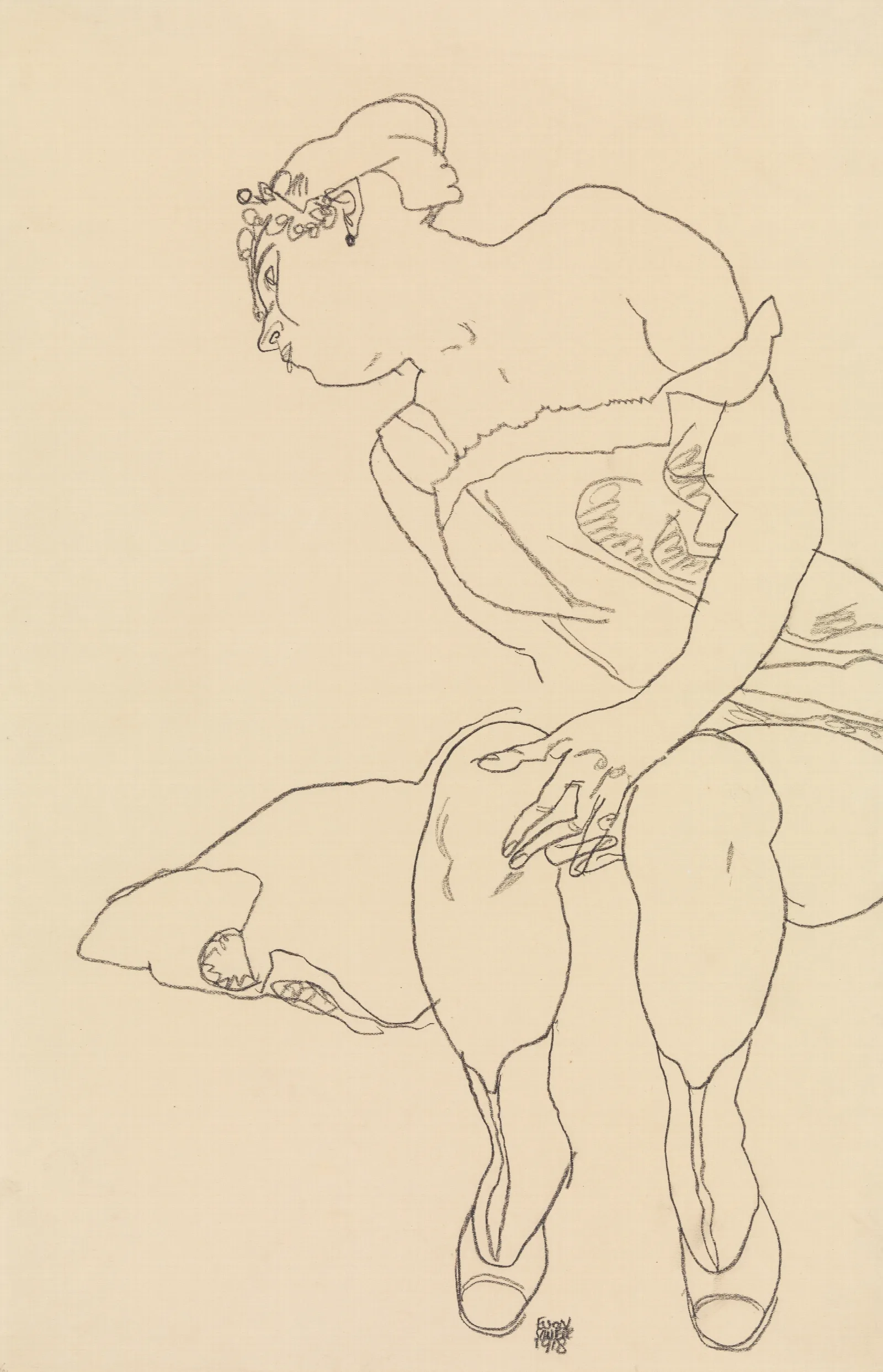 Seated Woman In Corset And Boots Wall Art by Egon Schiele - Canvas Print
