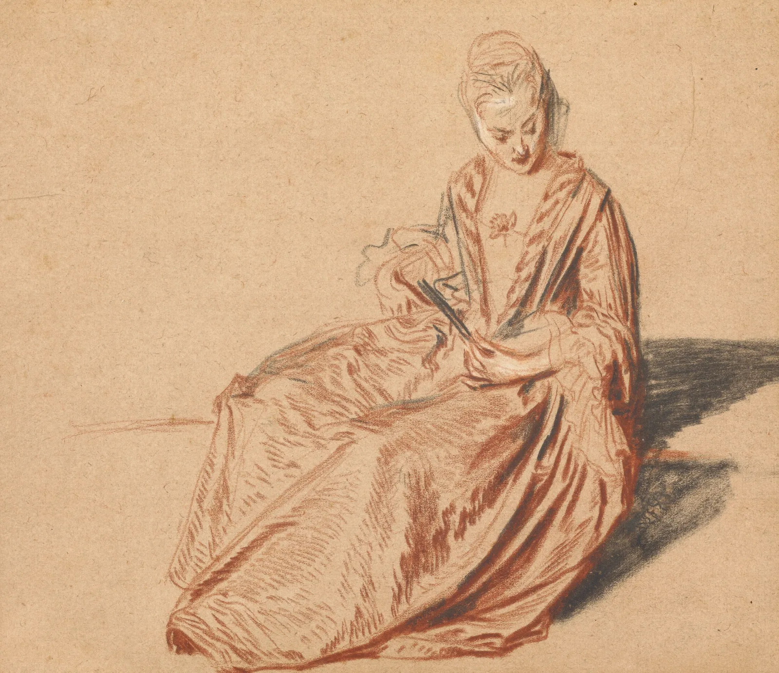 Seated Woman With A Fan Wall Art by Jean-Antoine Watteau - Canvas Print