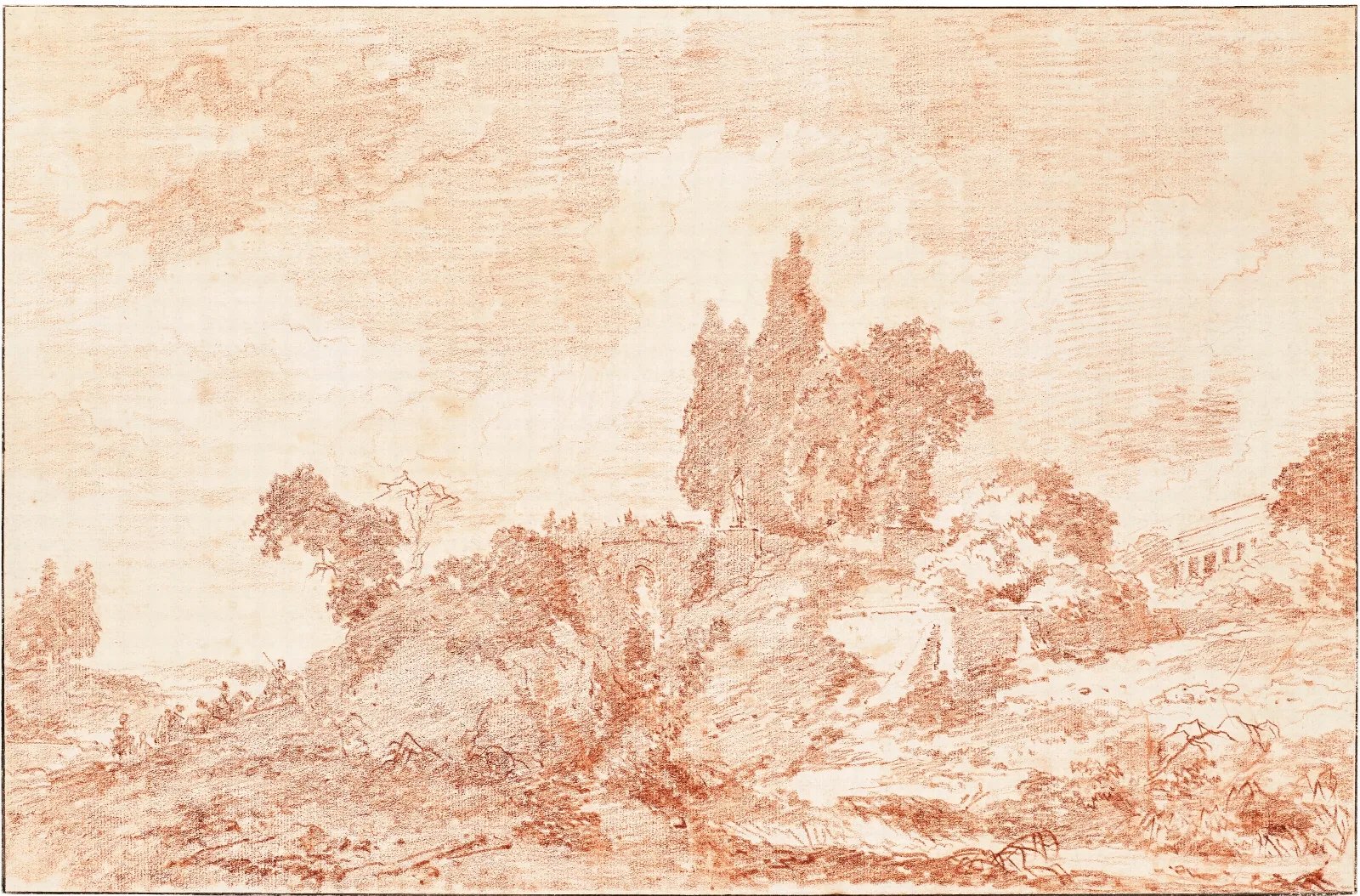 A Wooded Landscape With A Distant Villa Wall Art by Jean-Honoré Fragonard - Canvas Print