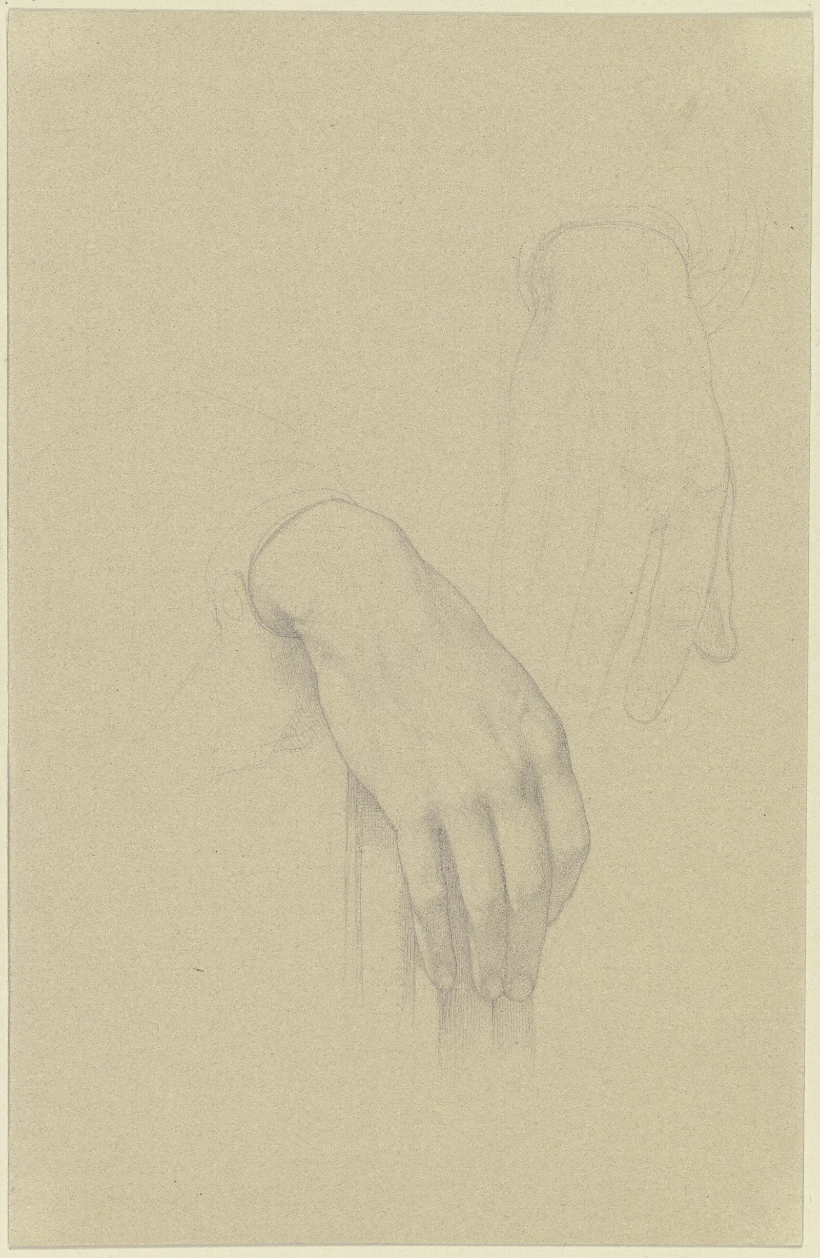 Die Schon Geformte Rechte Hand Eines Mannes Auf Der Lehne Eines Stuhls Ruhend Daneben Die Skizze Einer Derberen Hand Wall Art by Eduard von Steinle - Canvas Print