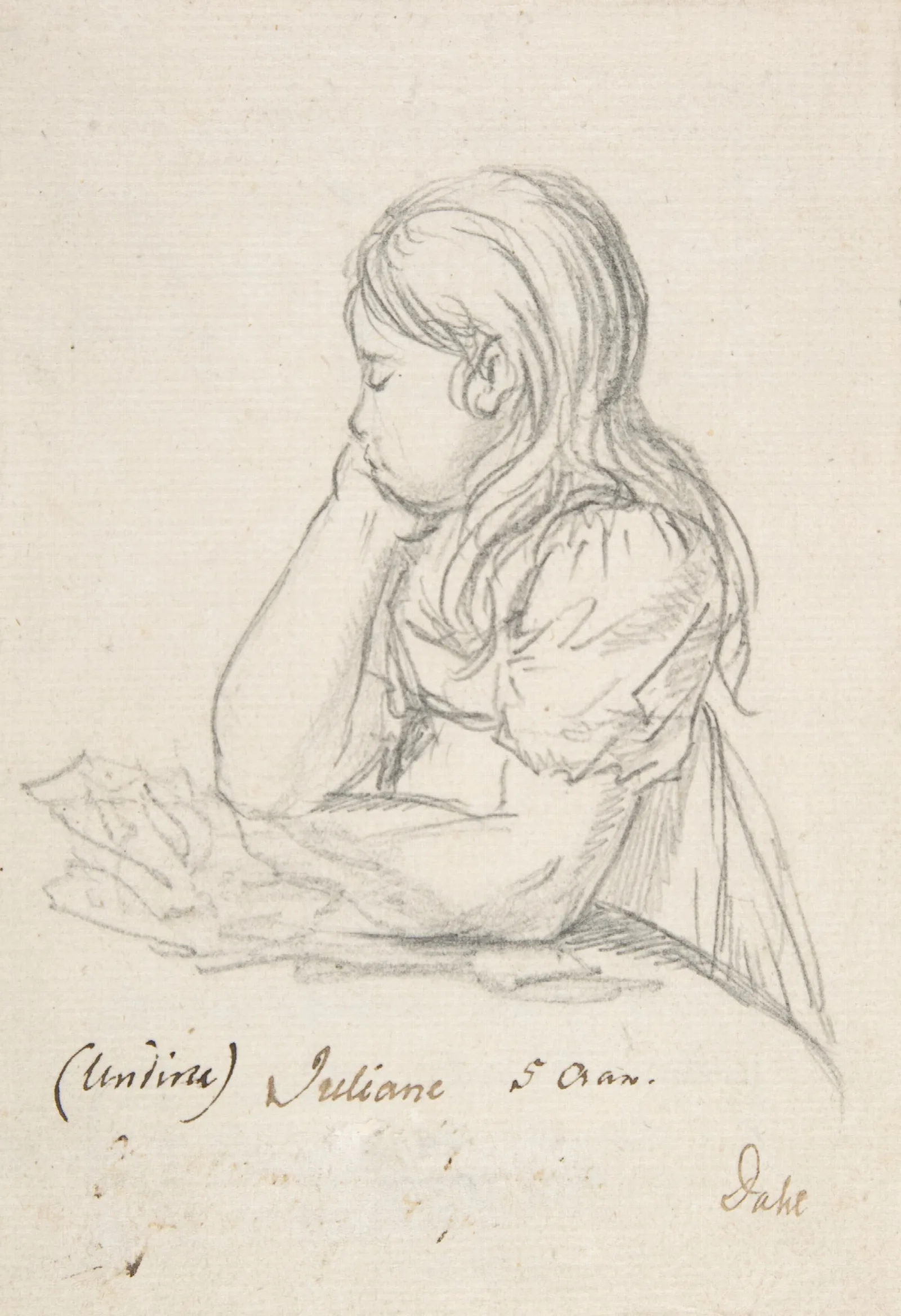 Portrait Of Juliane Sophie Heger As A Child Leaning On A Table Wall Art by Johan Christian Dahl - Canvas Print