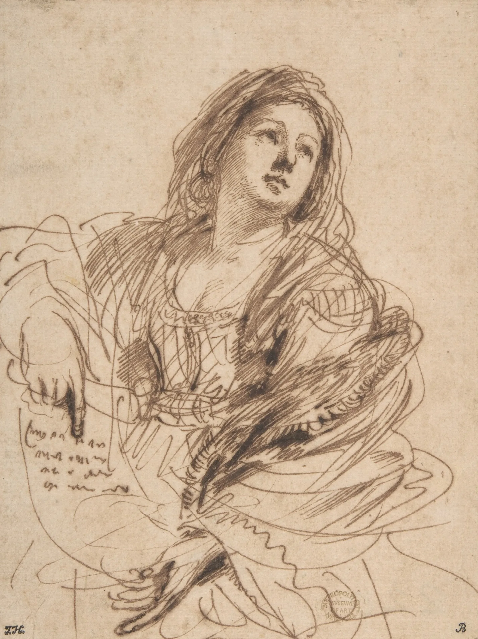 A Sibyl Holding A Scroll Study For The Cimmerian Sibyl Wall Art by Guercino - Canvas Print