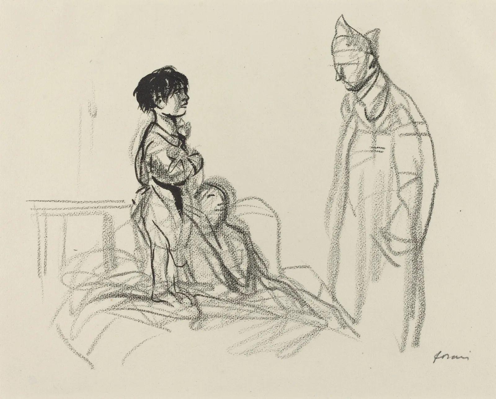 Mother And Child Visited By Soldier In Hospital Wall Art by Jean-Louis Forain - Canvas Print