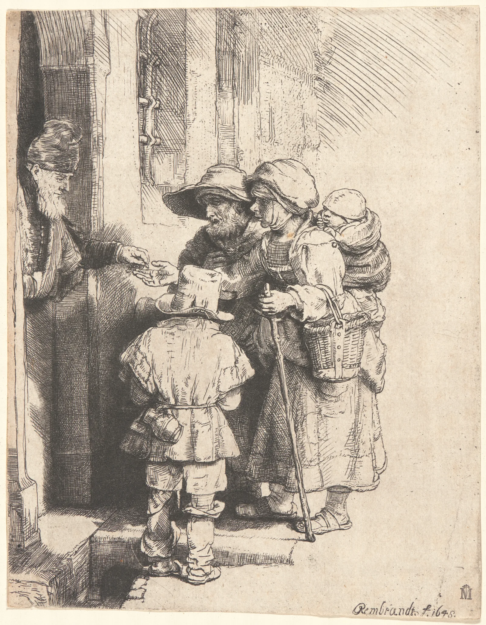 Beggars Receiving Alms At The Door Of A House Wall Art by Rembrandt van Rijn - Canvas Print